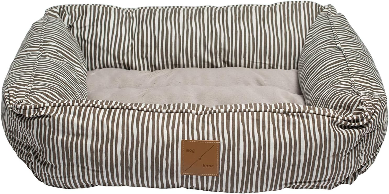 Mog & Bone Bolster Dog Bed, Brown/White, Small image number 2