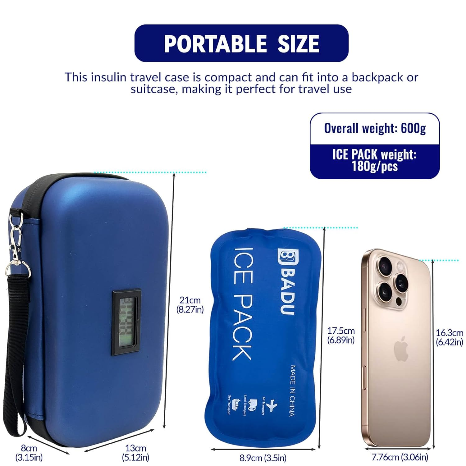 Insulin Cooler Travel Case with Celsius Temperature Display, Diabetic Medication Insulated Cool Organizer Carrying Bag with 2 Ice Bag for Insulin Pen and Other Dicbetic Supplies for Trip and Daily image number 4