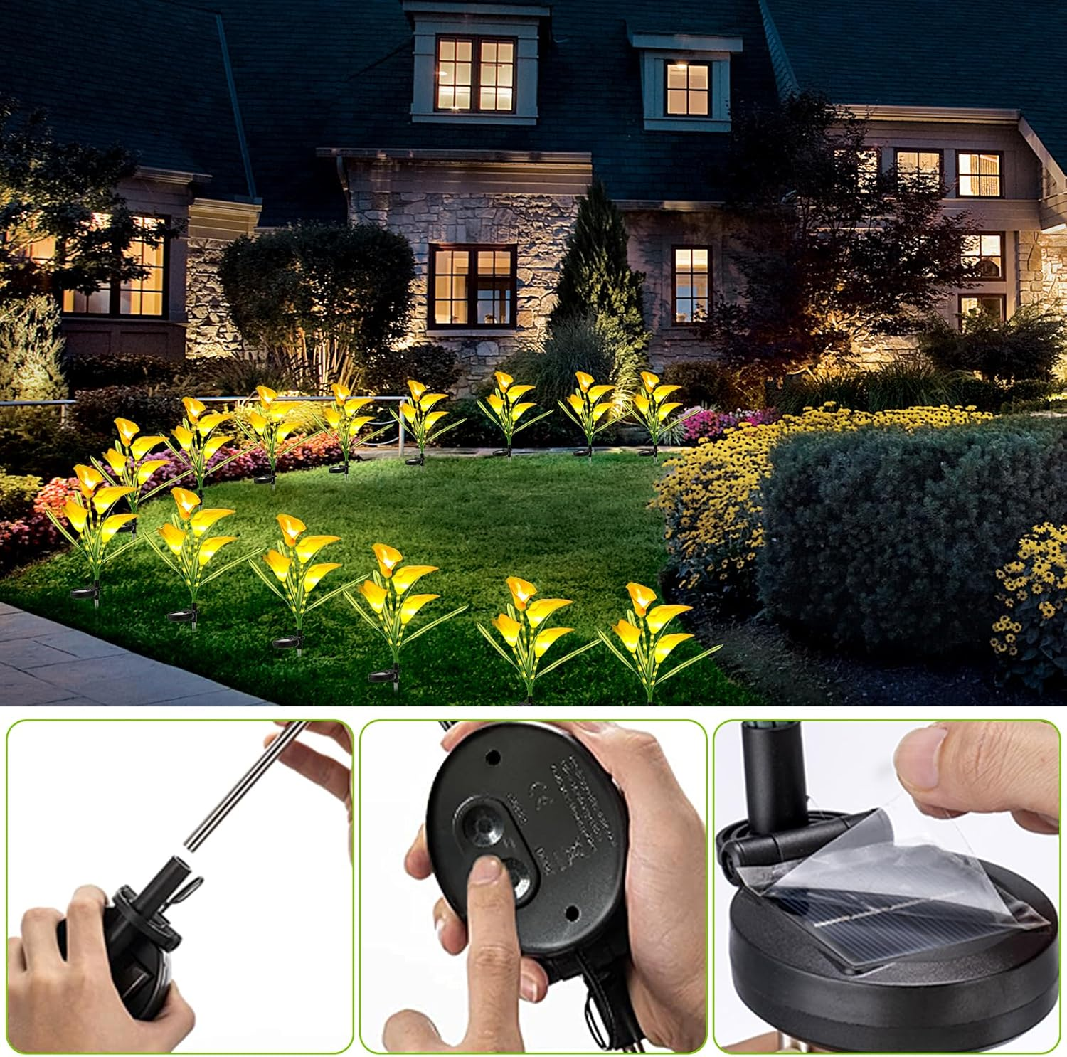 Acxilexy Pack of 2 Solar Garden Lights Outdoor, Calla Lily Flower Light with 32 Leds and 4 Flowers, Waterproof Flower Lantern, Solar Lights for Patio, Lawn, Patio, Christmas Decorations