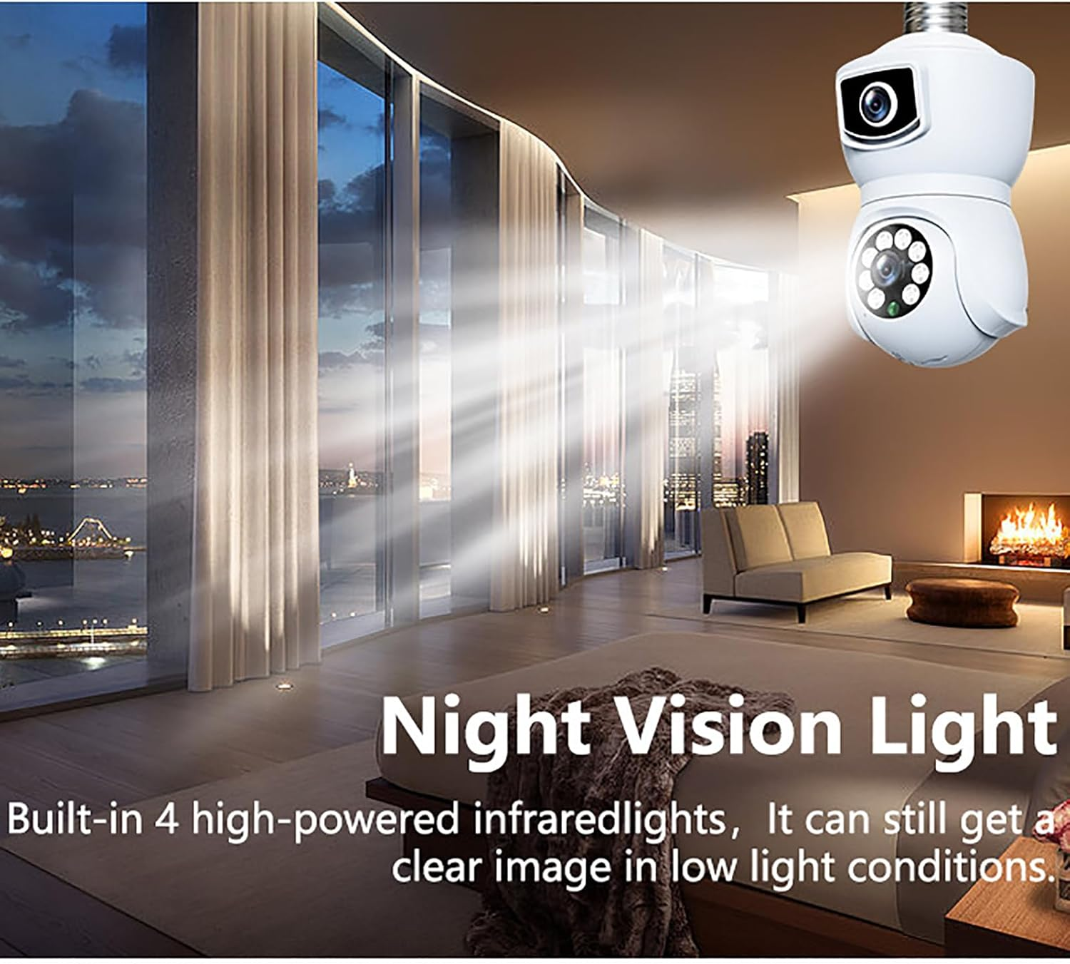 Wifi Dual Lens Security Light Bulb Camera,360&deg;Anoramic Humanoid Tracking Night Vision Motion Detection Cloud Storage IP Surveillance (Black) - Black image number 4