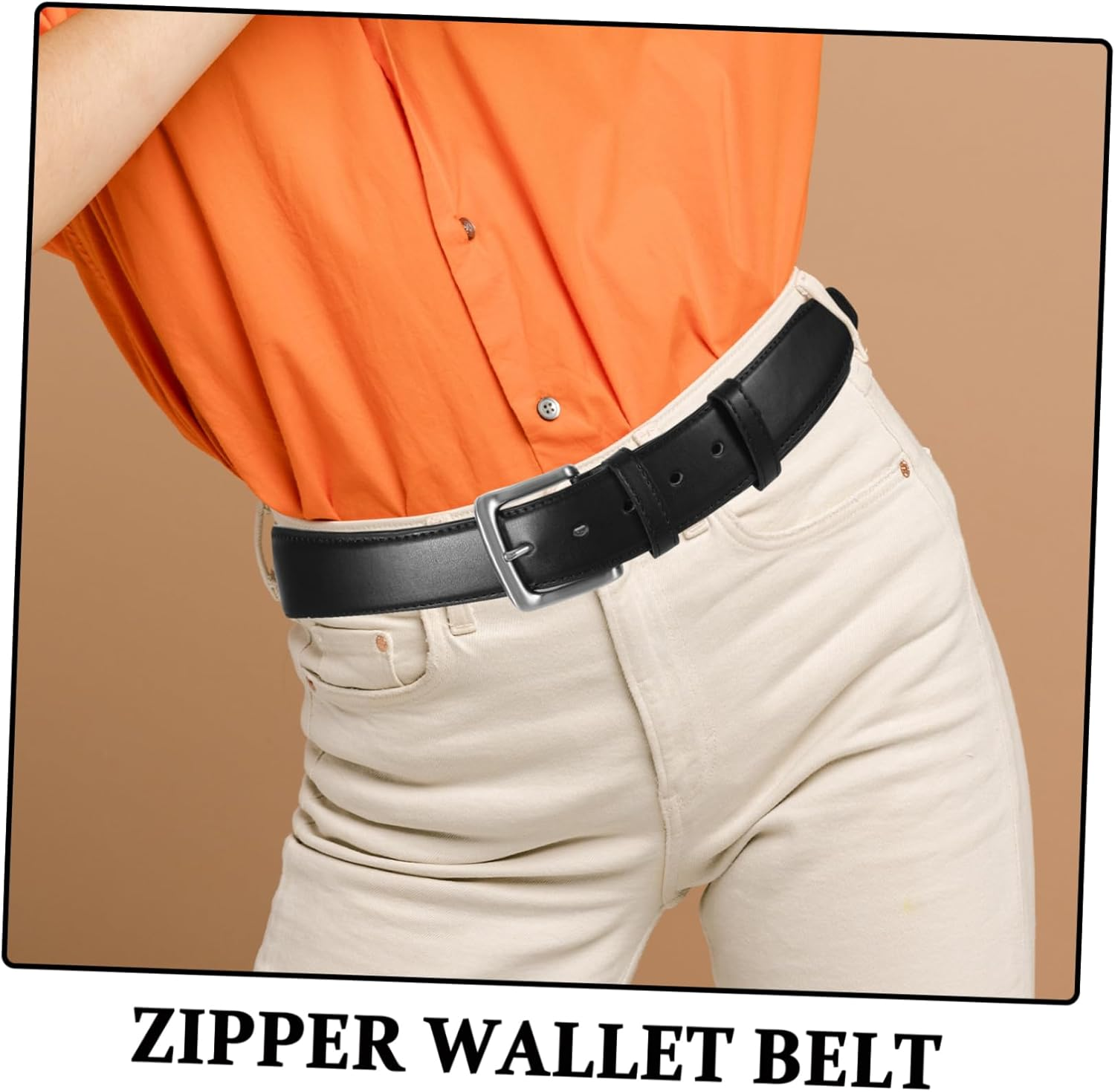 EXAOMBLE Hidden Zipper Money Belt with Concealed Waist Pouch, Black Pu Leather Travel Waistband for Men, Anti-Theft Secret Storage Belt 115Cm image number 1