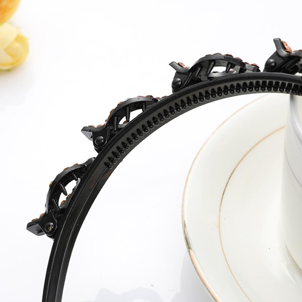 Ssyang 2 Pieces Hair Band with Twist Clip Hairstyle Aid Hair Band with Clips, Hair Twister Headband, Twist Clip Headband Girls Hair Accessories (White + Pink with Colour Gradient) image number 1