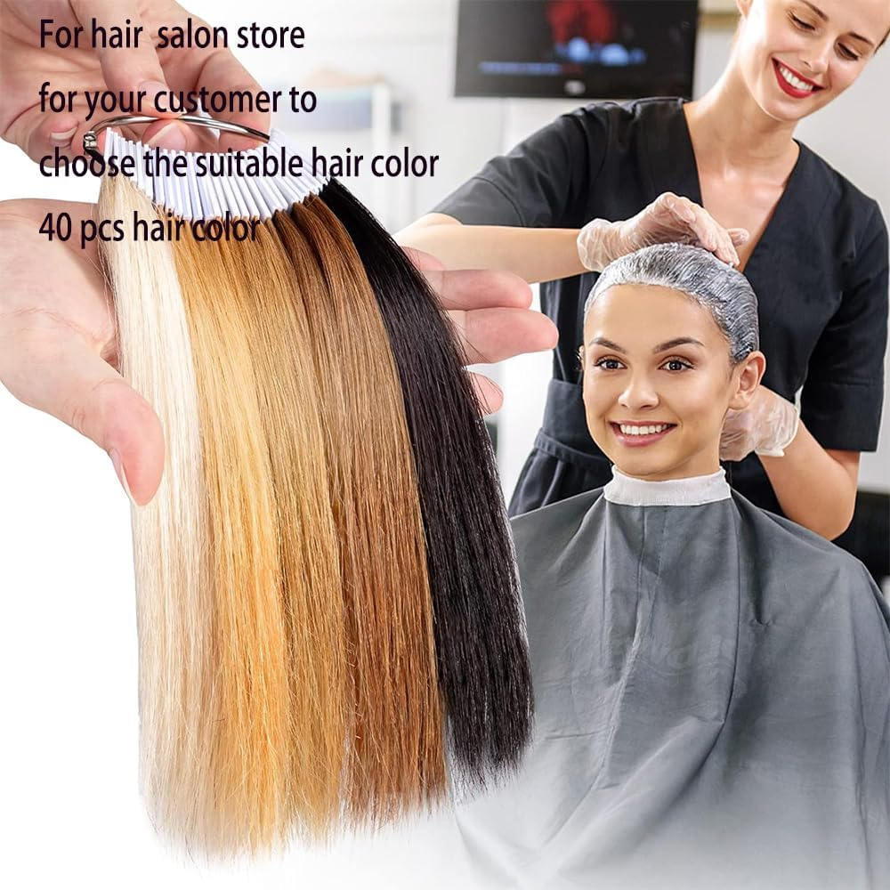 Human Hair Color Swatches Natural Hair Color Testing Swatch 40 Pieces Hair Strand Test Color Rings Hair Dying Color Swatches Human Hair Color Ring Samples for Salon Hairdressing image number 3
