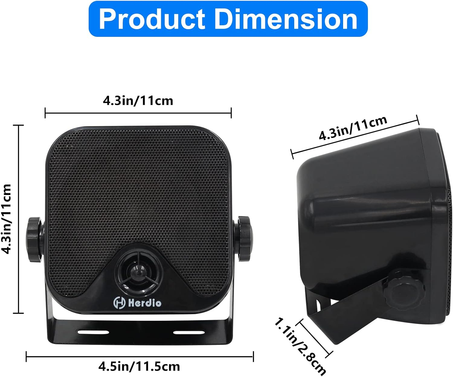 Herdio 4 Inches Heavy Duty Waterproof Boat Marine Bluetooth Speakers Surface Mounted for Camper Skid Steer ATV UTV RZR Golf Cart Tractor image number 2