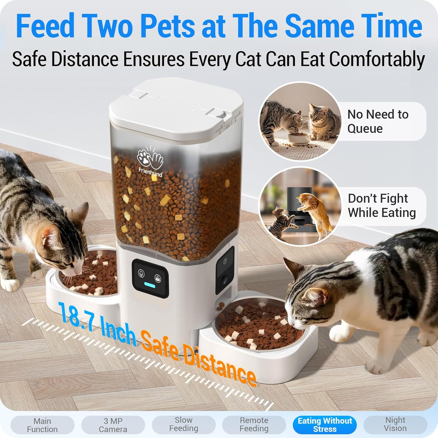 Frienhund Automatic Cat Feeder with Two HD Camera for 2 Cats: 7L Large Automatic Dog Feeder with Night Vision, 5G Wifi Auto Cat Food Dispenser for Multiple Pet, Detachable for Easy Cleaning image number 6