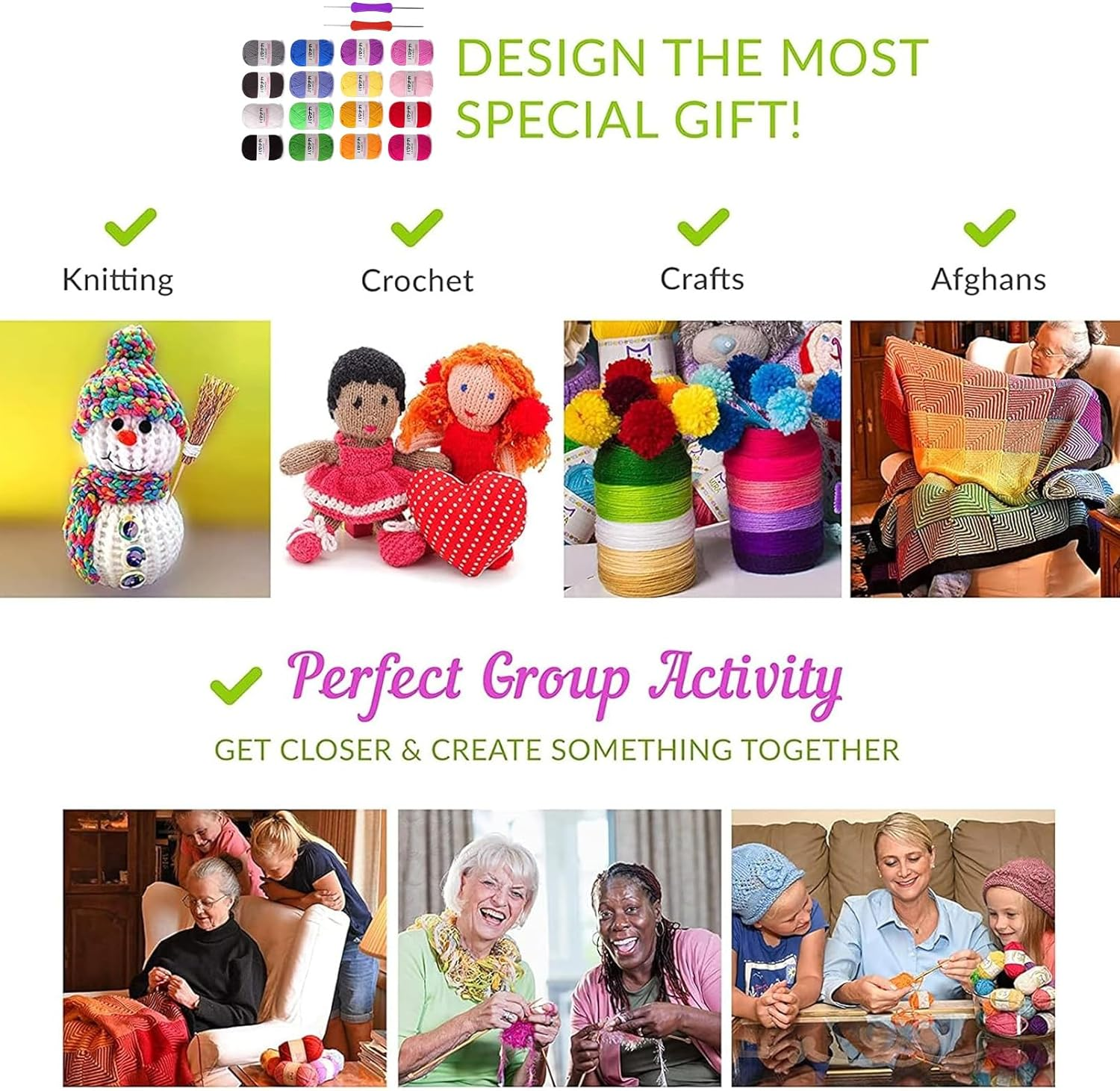 Knitting Yarn 16 Pack Soft Yarn for Crocheting and Knitting Craft Project Acrylic Crochet Yarn Ball image number 3