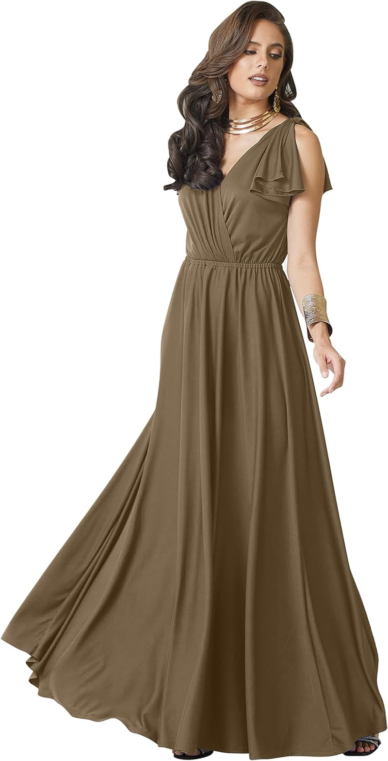 Koh Koh Womens Long V-Neck Ruffle Sleeveless Bridesmaid Prom Gown Maxi Dress image number 6