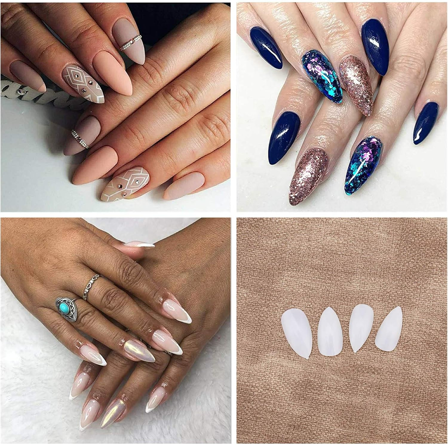 500Pcs False Nail Tips Natural Almond Acrylic Full Cover Fake Nails with Flat Brush Pen Cuticle Pusher DIY Nail Manicure Tool image number 4