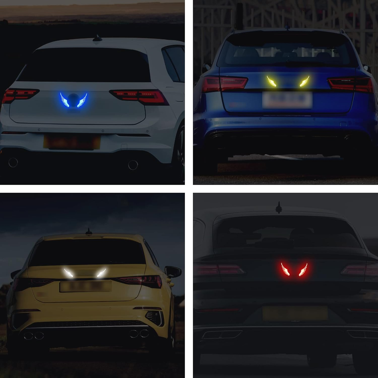 TOMALL 5 Pair Reflective Angel Wings Stickers for Car Safety Warning High-Intensity Night Visibility Anti-Collision Reflective Decals Waterproof for Car Logo Rearview Mirror image number 1