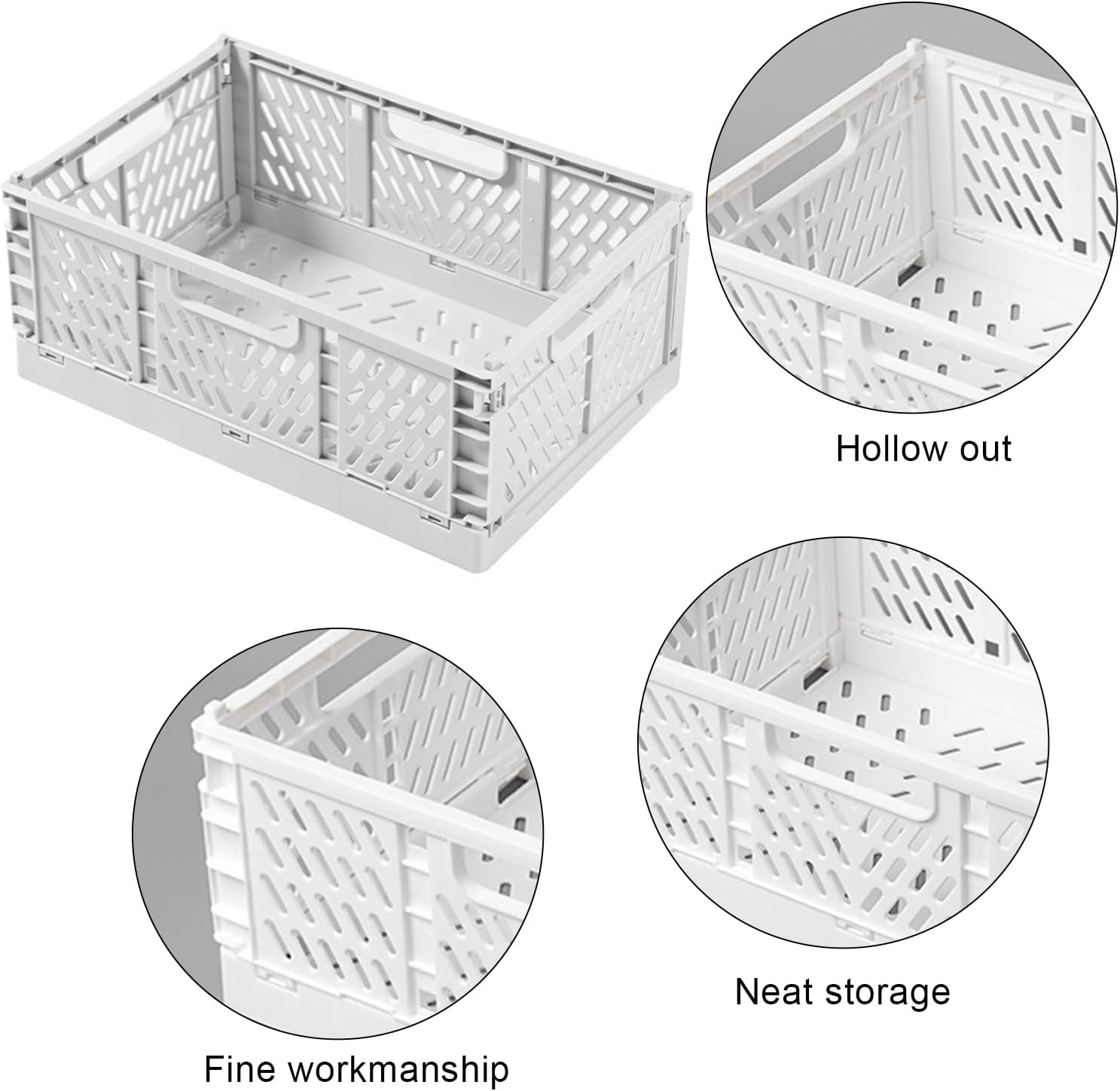 Wesoke Foldable Plastic Storage Basket, Small Collapsible Crates for Organizing, Medium Stackable Folding Organizer Bins for Desk Organization for Home Kitchen Bedroom Bathroom Office, White image number 4