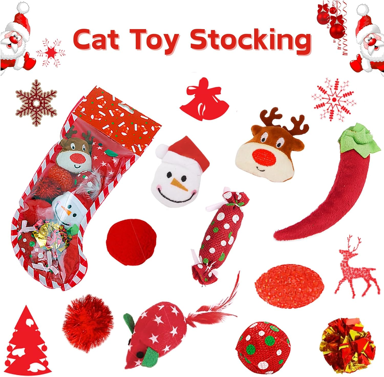 Septillar Cat Toys,10 PCS Cat Christmas Stocking Gift Set,Cat Toys for Indoor Cats Interactive Pet Cat Assorted Toys with Crinkle Ball Mice X-Mas Gifts Set for Kitten Kitty image number 4