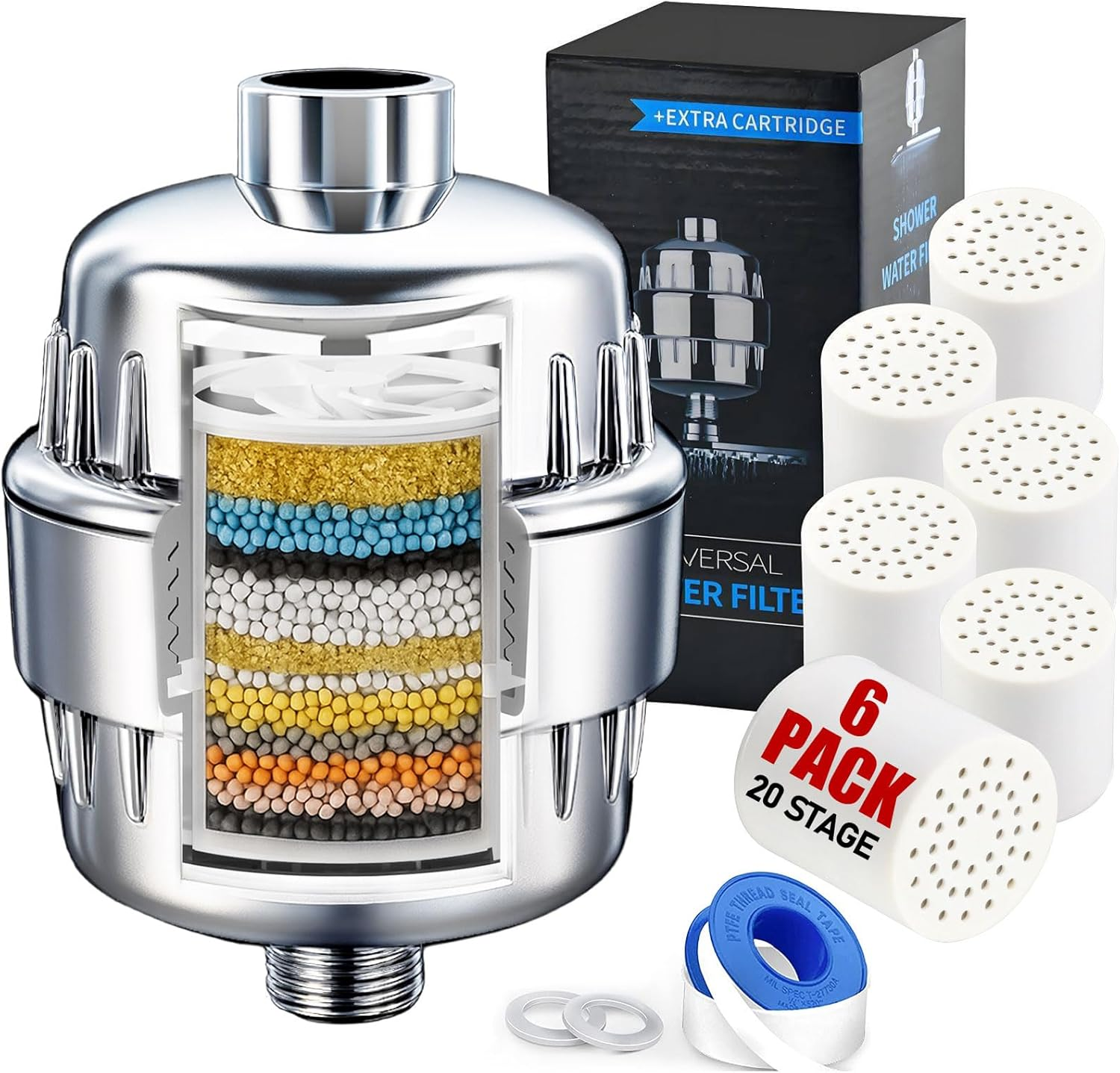 Shower Head Filter for Hard Water & Hair - 2 Replacement Cartridges -20 Stage - Water Softener to Remove Chlorine and Fluoride,Bthf-02