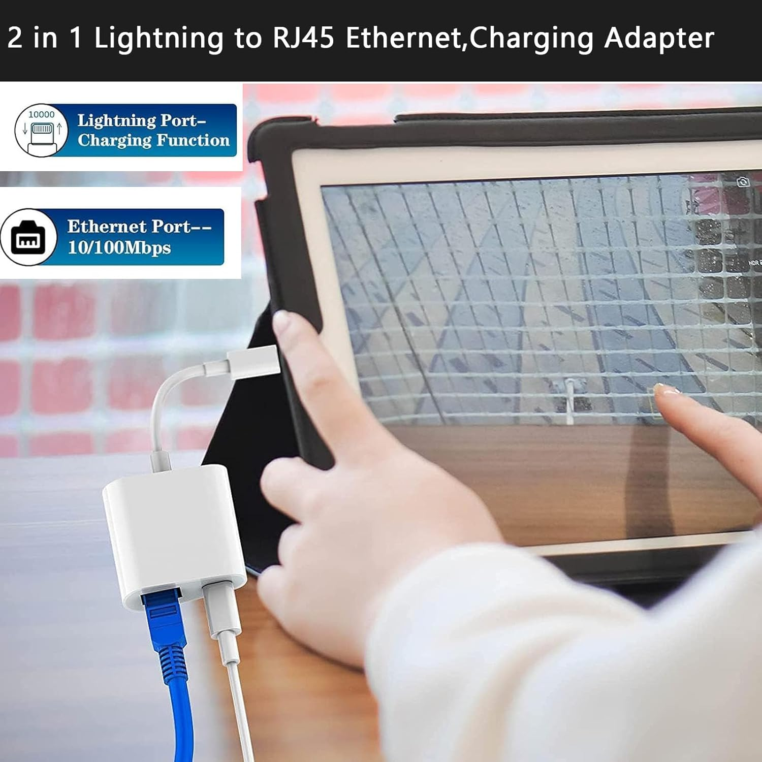 Lightning to Ethernet Adapter, for Apple Mfi Certified 2 in 1 RJ45 Ethernet LAN Network Adapter for Iphone/Ipad/Ipod, Supports 100Mbps Ethernet Network with Charge Port image number 6