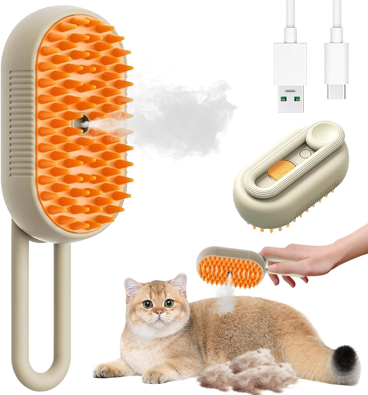 3-In-1 Cat Steamy Brush, Cat Spray Massage Comb, Steam Cat Cleaning Brush, 3-In-1 Steam Brush for Cats, Cat Steam Brush for Hair Cleaner, Eliminate Flying Hair (B) image number 4