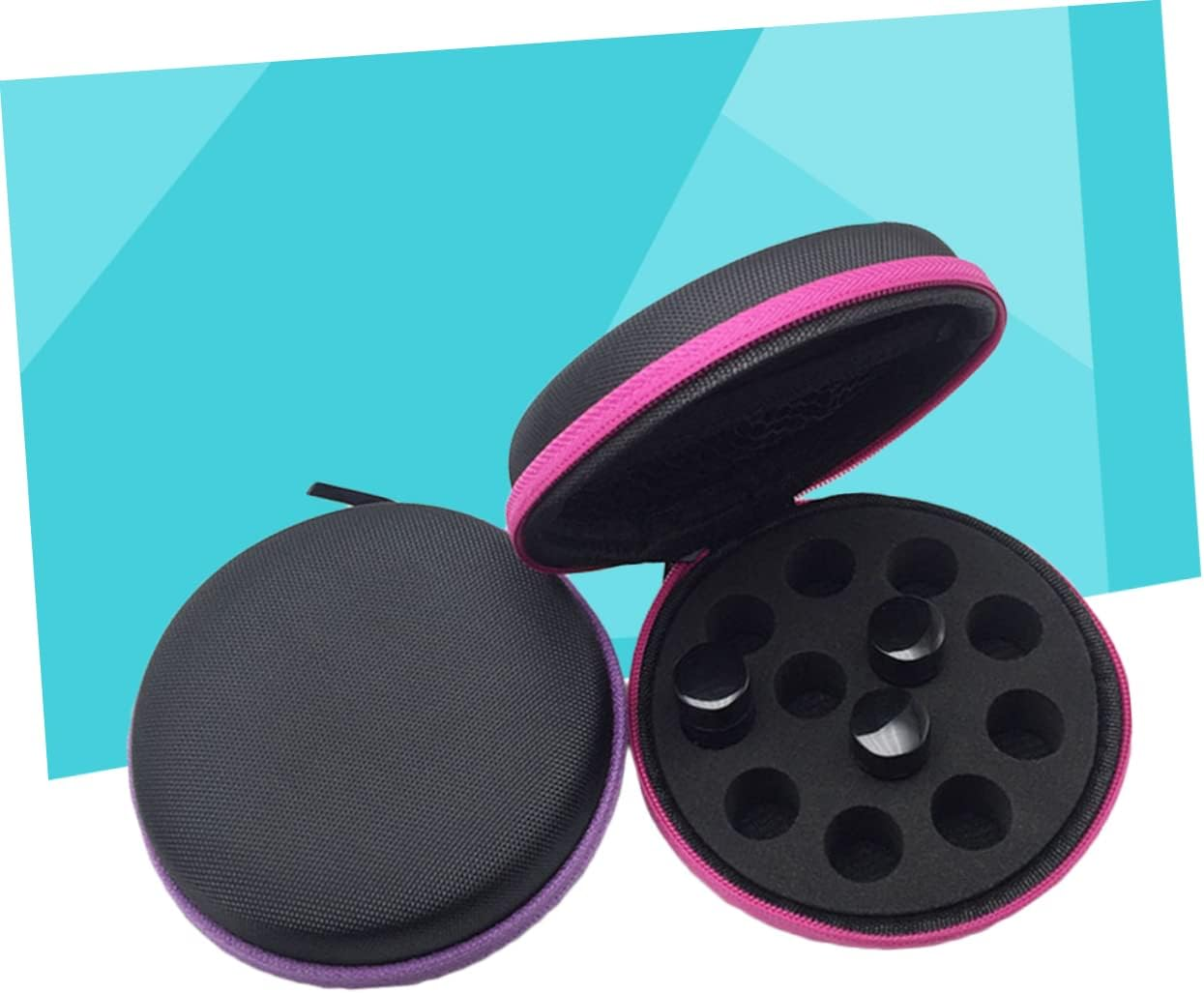 Vaguelly 2Pcs 12-Grid Essential Oil Storage Case 1-2Ml Portable round Organizer Bag for Travel Aromatherapy Holder Random Color image number 3