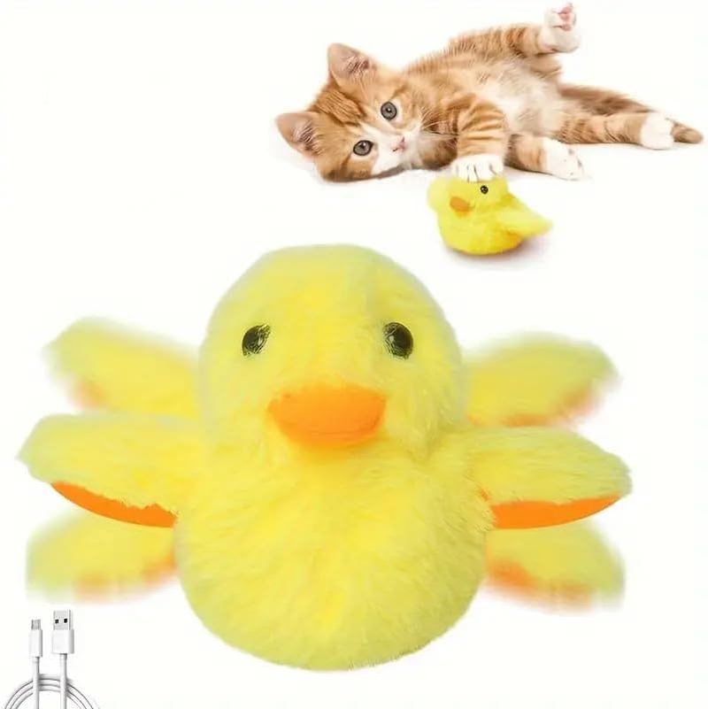 Interactive Cat Toys, Three Different Game Modes, with Simulated Duck Quack Sound, Electric Cat Toy, Realistic Plush Duck USB Charging Washable for Indoor Cats