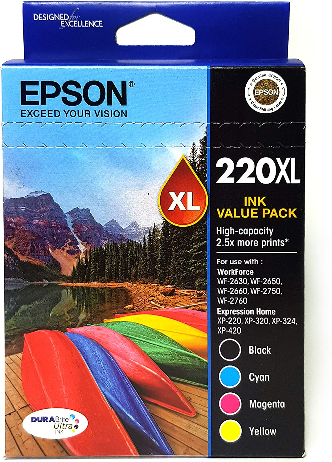 Epson 75140 220XL Capacity Four Colour Value Pack (Black, Cyan, Magenta and Yellow)-Epson Workforce WF-2630, WF-2650 & WF-2660