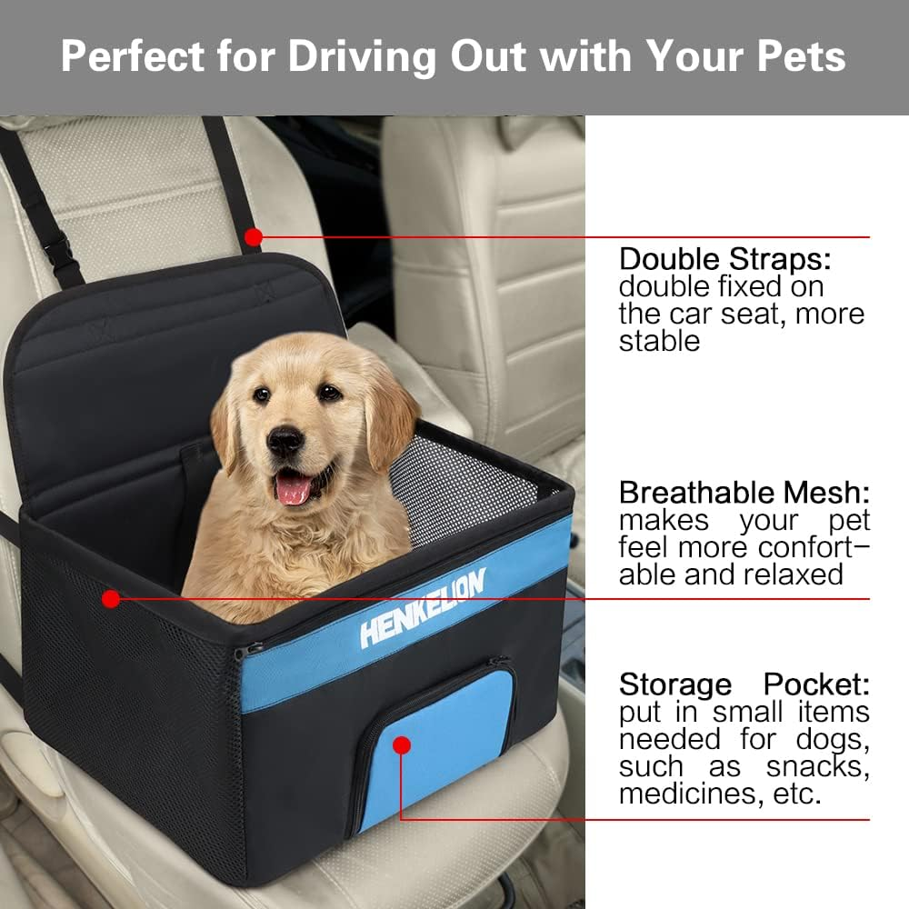 Henkelion Upgrade Dog Booster Seat Car Seat for Dogs Reinforce Waterproof Portable and Breathable with Seat Belt Clip-On Safety Leash and Zipper Storage Oxford Fabric for Travel Balck image number 4