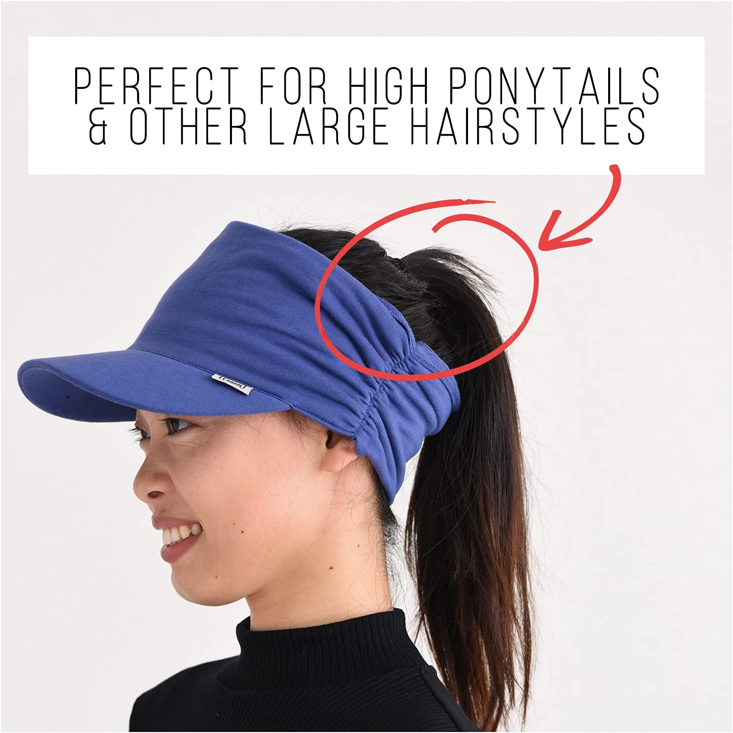 CHARM Sports Sun Visor Hat - Mens Running Visor Womens Ponytail Tennis Cap SPF - Dark Grey image number 2