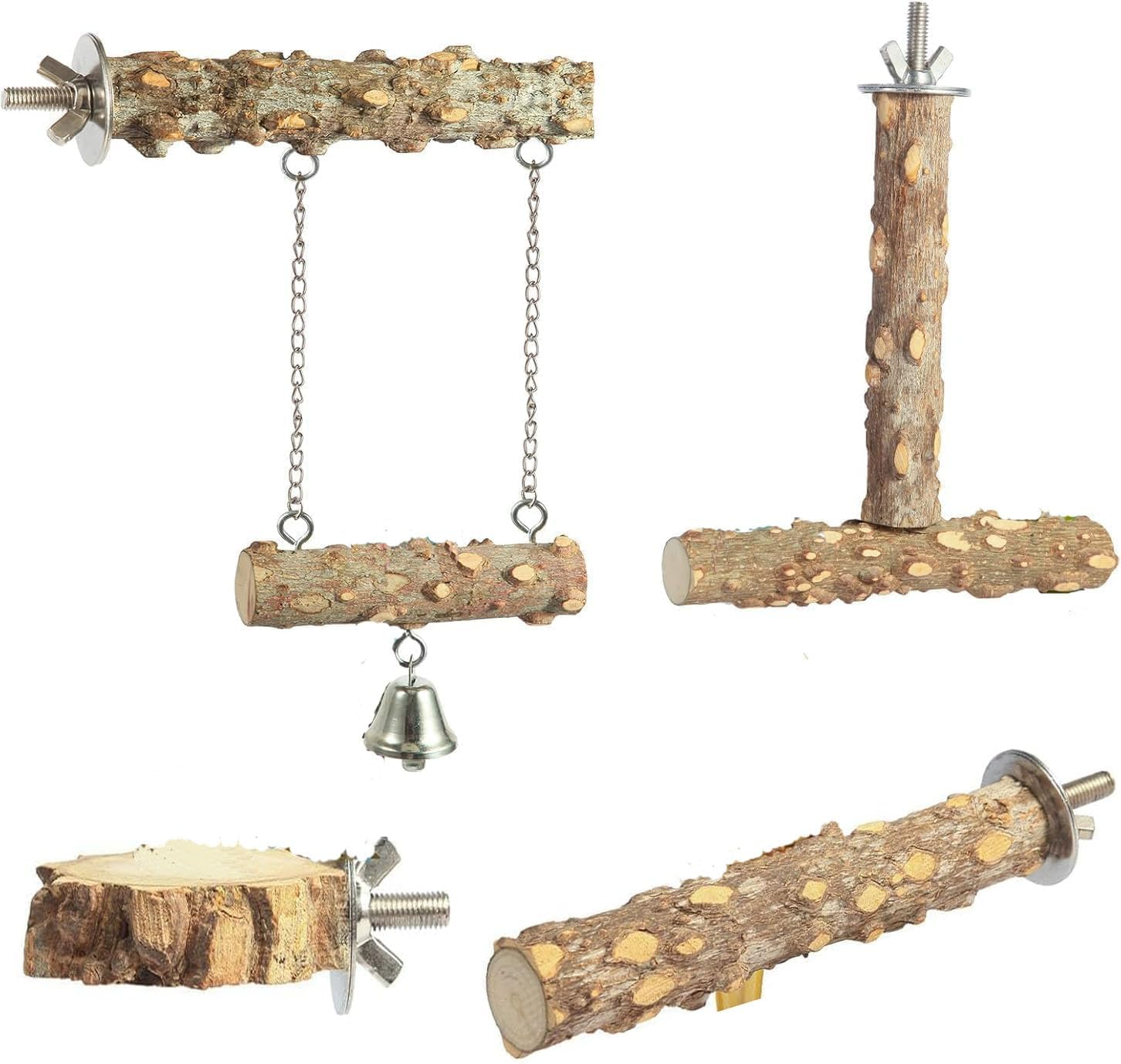 Limcryspp 4-Piece Set of Natural Solid Wood Bird Perch Wood, Parrot Climbing, Standing, Claw Grinding and Chewing Sticks, Birdcage Accessories image number 6