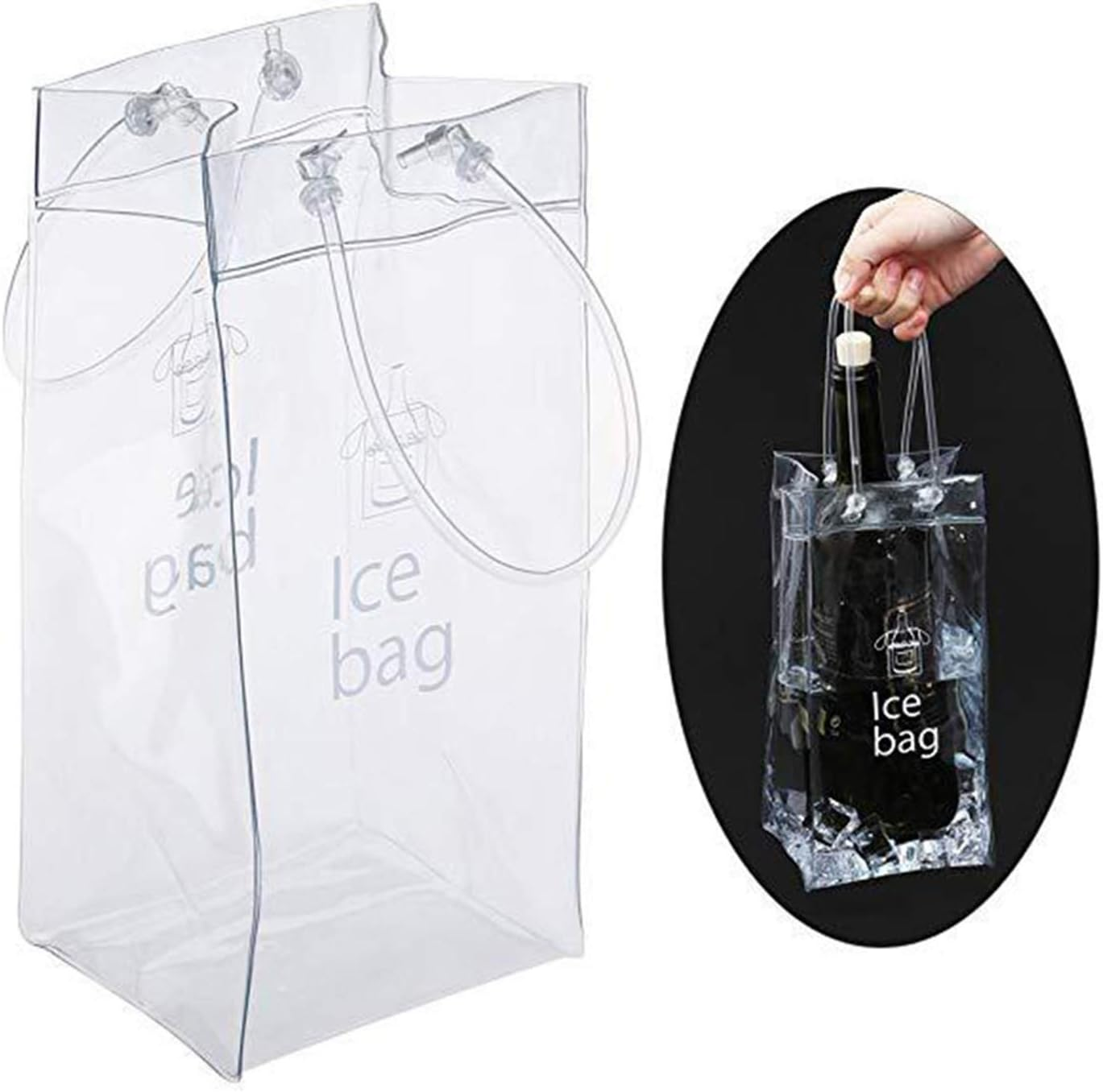 Ice Wine Bag Portable Collapsible Clear Wine Pouch Cooler with Handle for Party,Outdoor,Champagne,Cold Beer,White Wine,Chilled Beverages,Iced Drinks 3 Pack (2) image number 1
