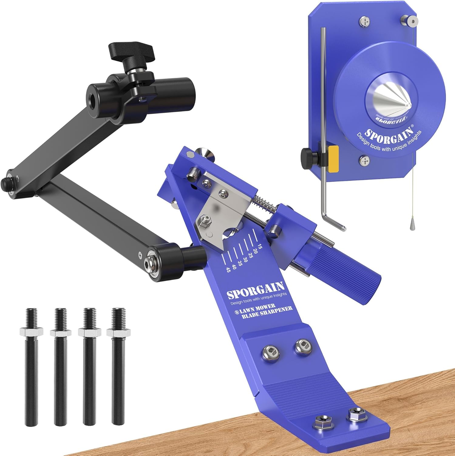 Lawn Mower Blade Sharpener & Lawn Mower Blade Balancer, 15&deg;-45&deg; Adjustable Mower Blade Sharpener and High Precision Magnetic Mower Blade Balancer for Many Types of Mower Blade, Black