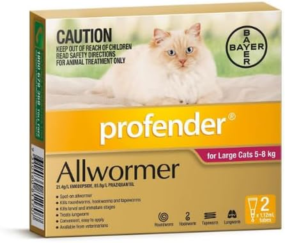 Profender Allwormer for Large Cats 5 to 8Kgs Pink 2 Pipettes