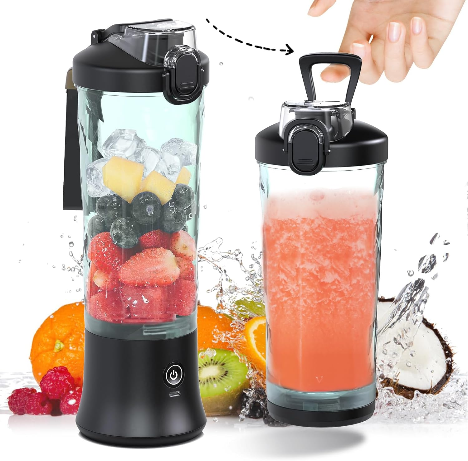 Portable Blender, 600Ml Personal Size Blender for Shakes and Smoothies with 6 Blade Mini Blender for Kitchen,Home,Travel (Black)