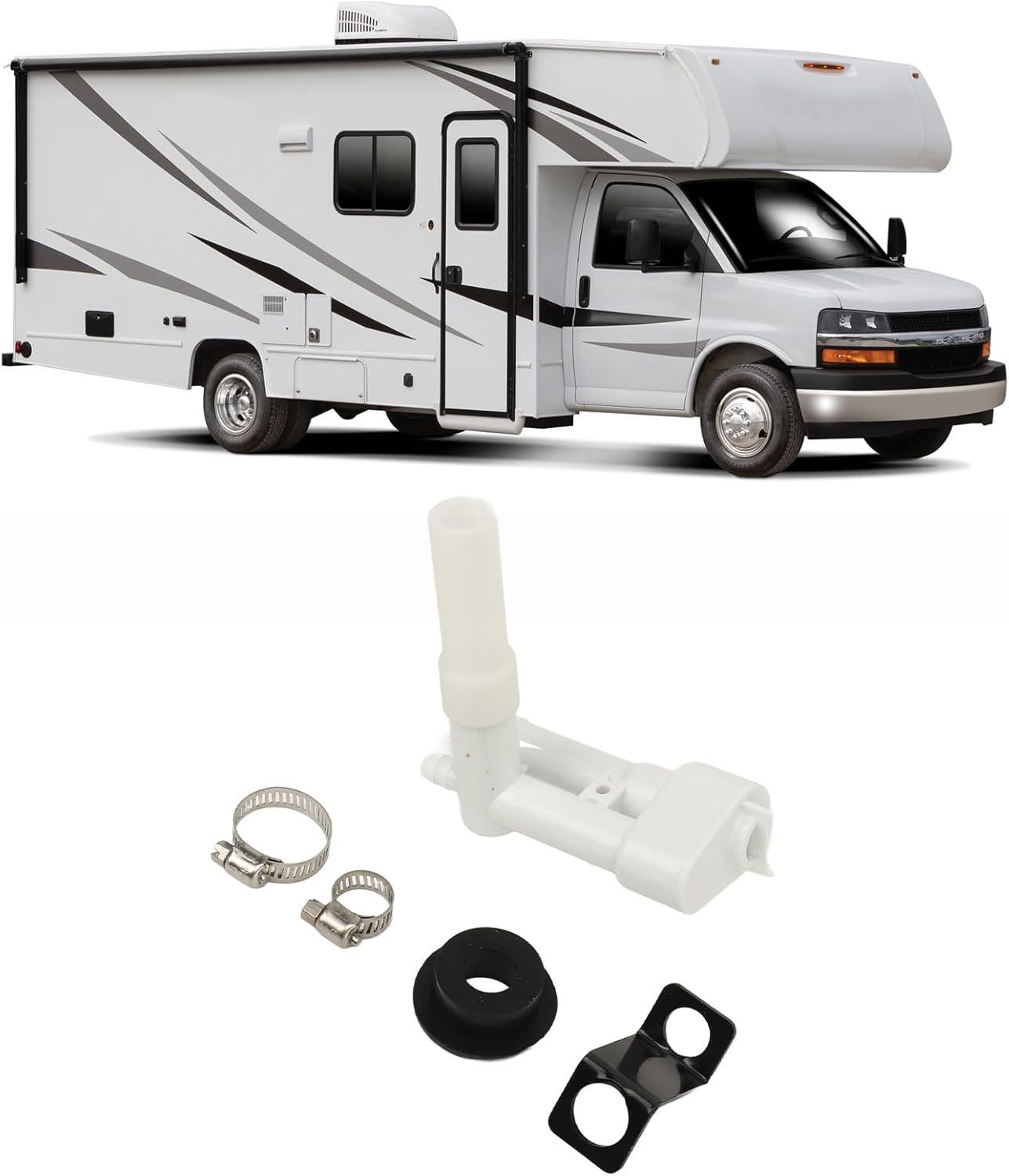 Ejoyous RV Toilet Vacuum Breaker Kit (5Pcs Accessories + Manual) Replaces OE 385230325, Abs+Rubber+Stainless Steel, Backflow Extended Tube, Fits 300/321/320/310/500 Series Toilets