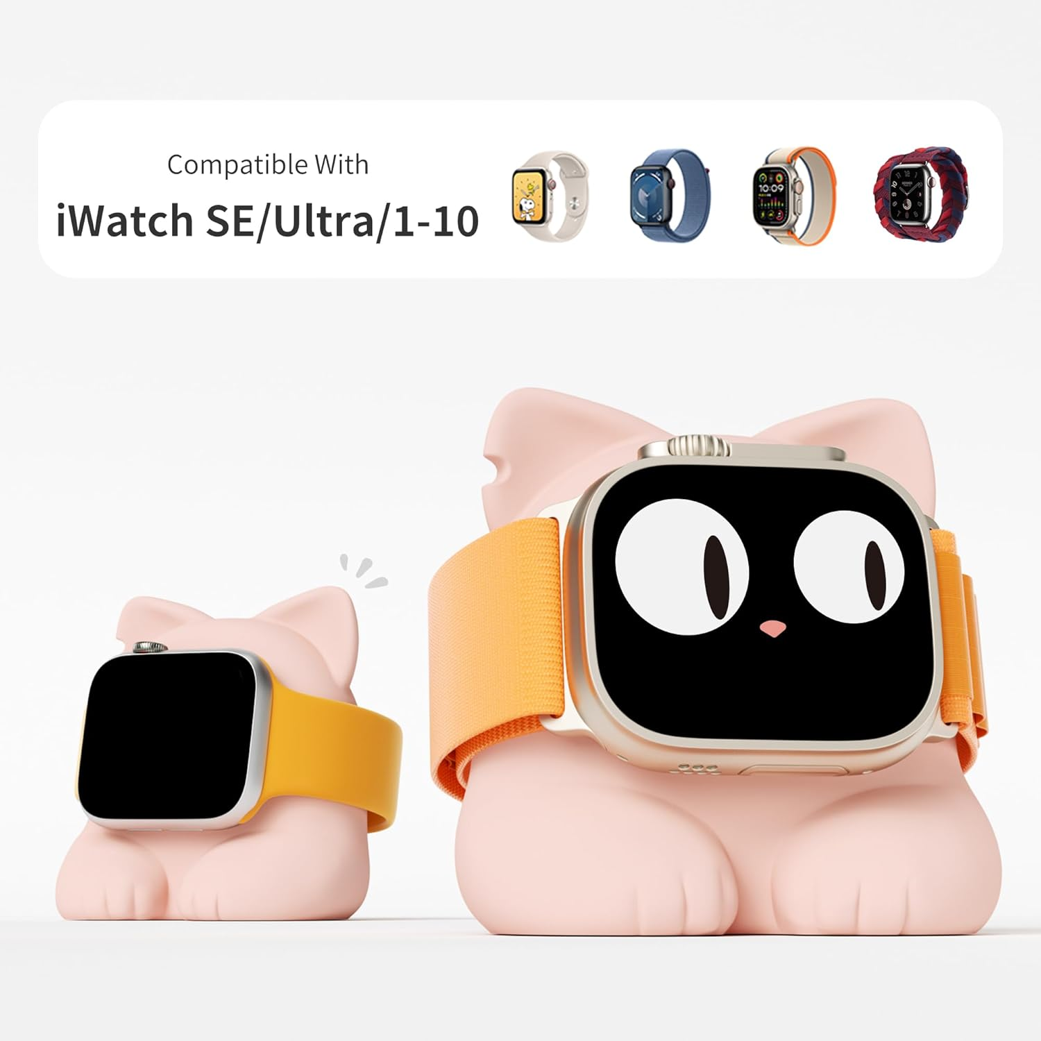 ELETIUO Charger Stand Compatible with Apple Watch Series 49/46/45/44/42/41/40/38Mm Iwatch Ultra2/Ultra/10/9/8/Se2/7/6/Se/5/4/3/2/1,Silicone Charging Dock Organizer Supports Night Stand Mode,Pink image number 6