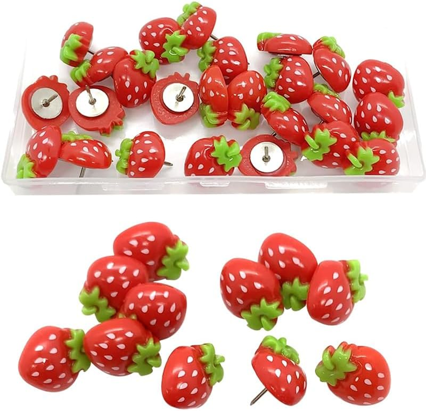 Liangang 30Pcs Strawberry Push Pins for Cork Board - Decorative Thumb Tacks for Photo Wall, Feature Wall, Map, Bulletin Board, Office or Home(30Pcs Strawberry) image number 6