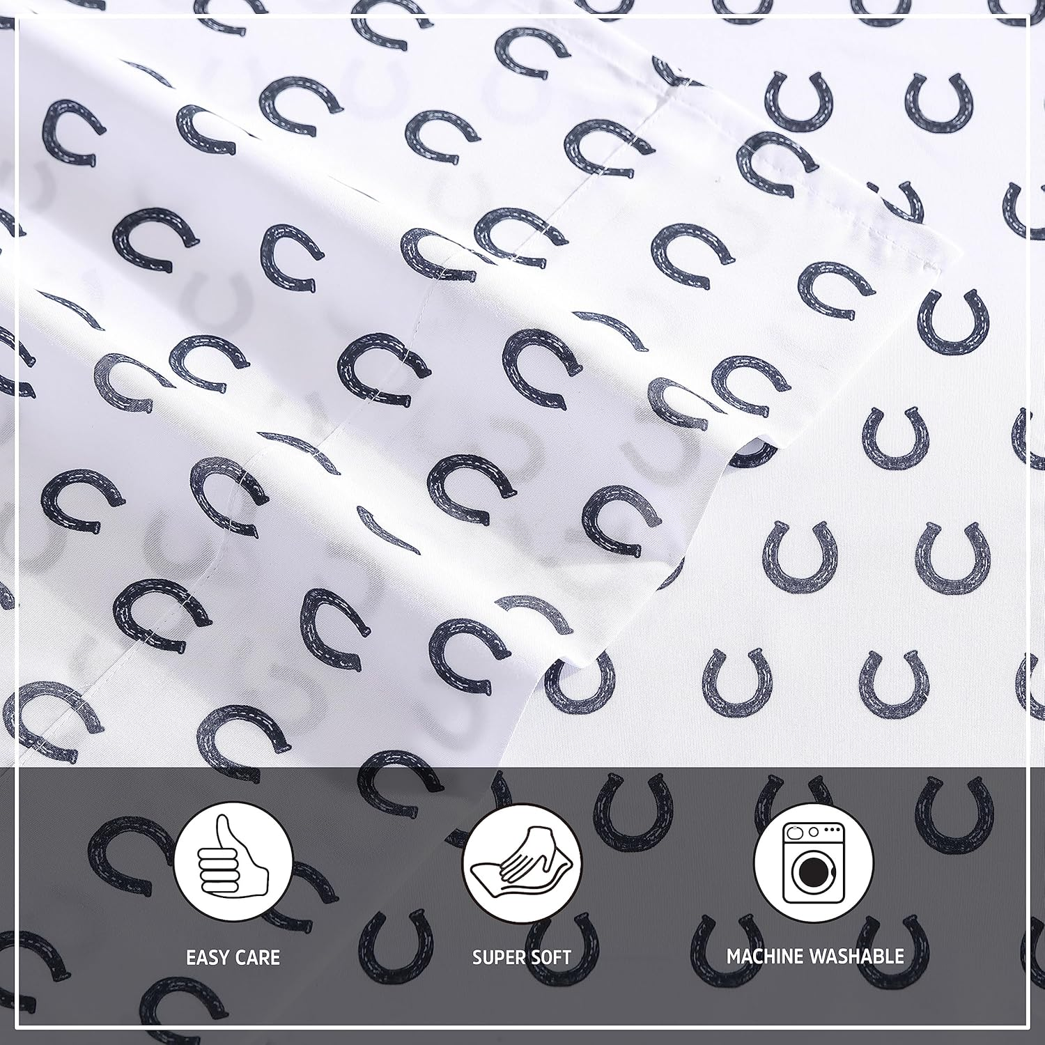 Wrangler- Queen Sheet Set, Silky & Lightweight Bedding Set, Casual Home D&eacute;cor (Horseshoe Dots Navy, Queen) image number 1