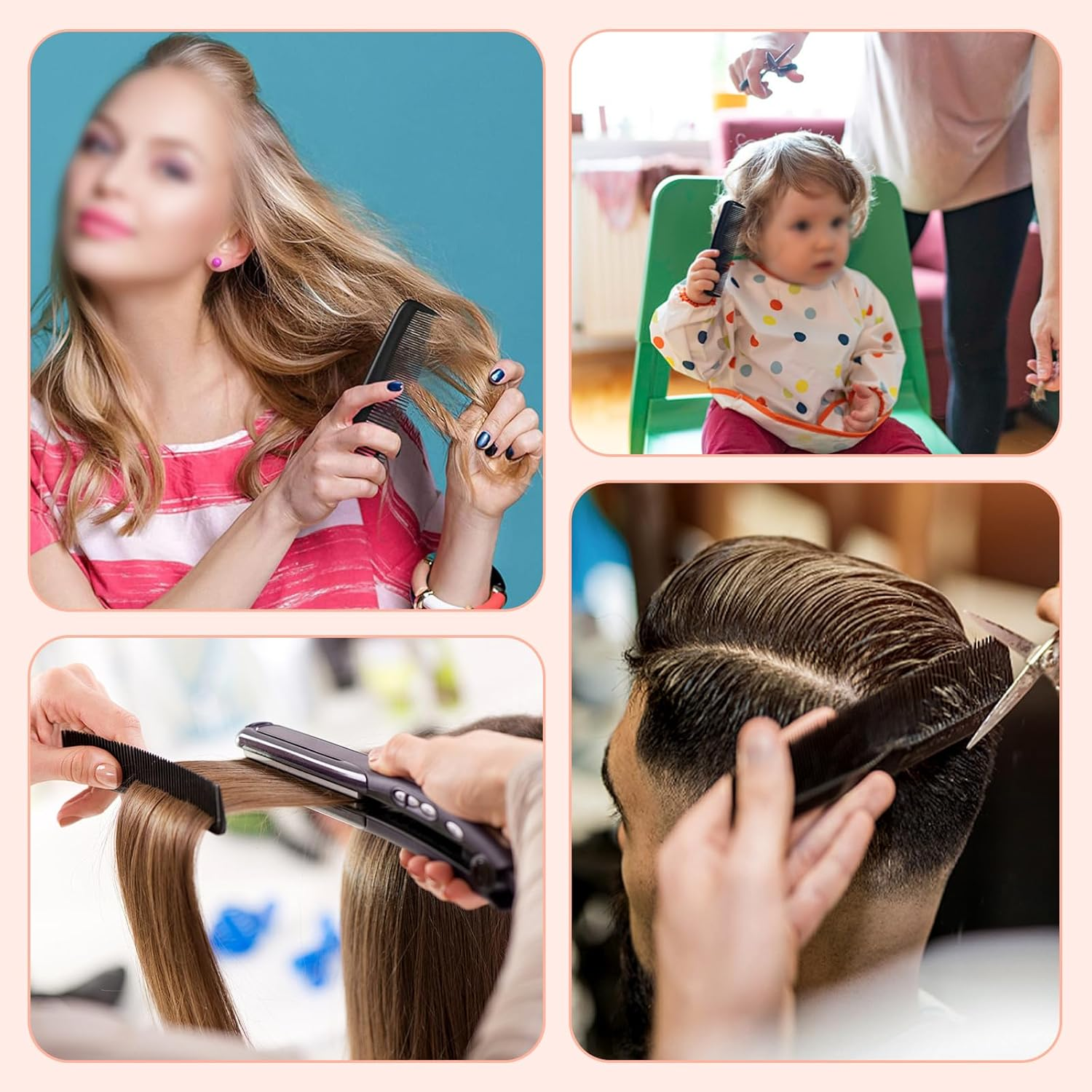 Mynoozi 12 PCS Hair Combs Set Colorful Plastic Pocket Combs Fine and Wide Tooth Cutting Combs for Women and Men Salon and Hotel Hair Care Tool(Black) image number 3