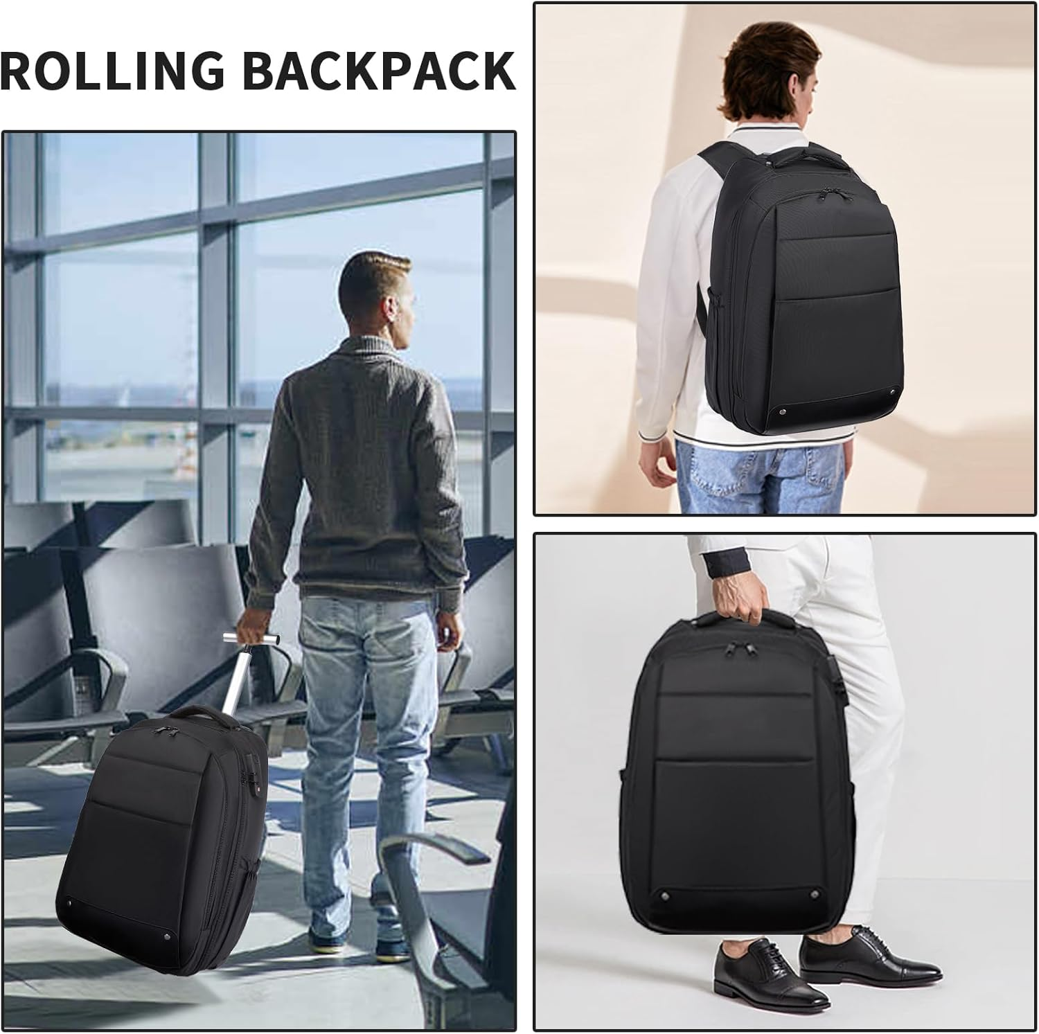 Seyfocnia Rolling Backpack,Travel Backpack with Wheels Wheeled Laptop Backpack 17 Inch Computer Backpack Trolley Suitcase image number 1