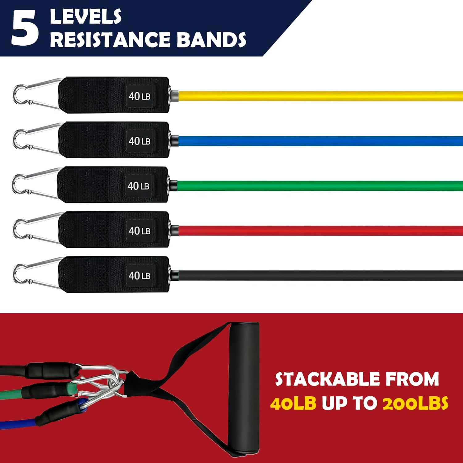 Meikurs Resistance Bands Set, Exercise Tubes with Handles, Door Anchor and Ankle Straps,Storage Bag, for Indoor and Outdoor Sports, Fitness, Suspension, Home Gym, Yoga image number 1