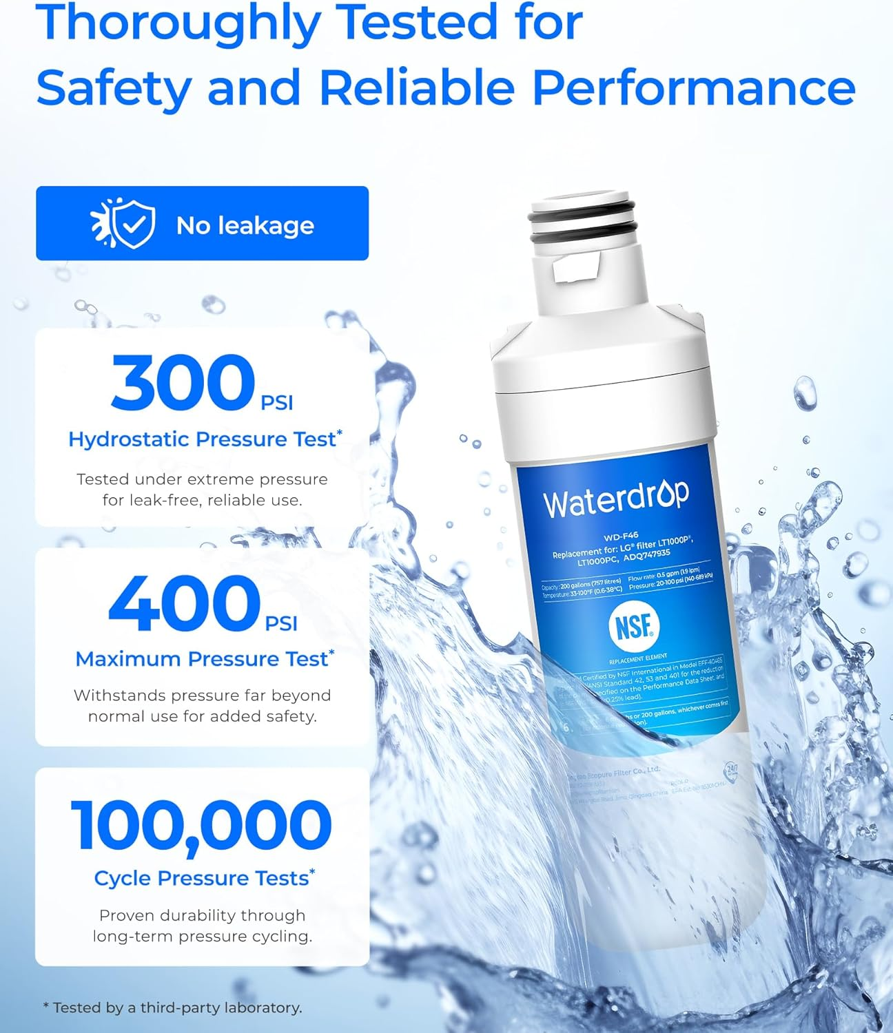 Waterdrop LT1000P Replacement for LG Fridge Water Filter LT1000P, Compatible with LG LT1000PC, LT-1000PC, MDJ64844601 Water Filter Cartridge, 2 Pack