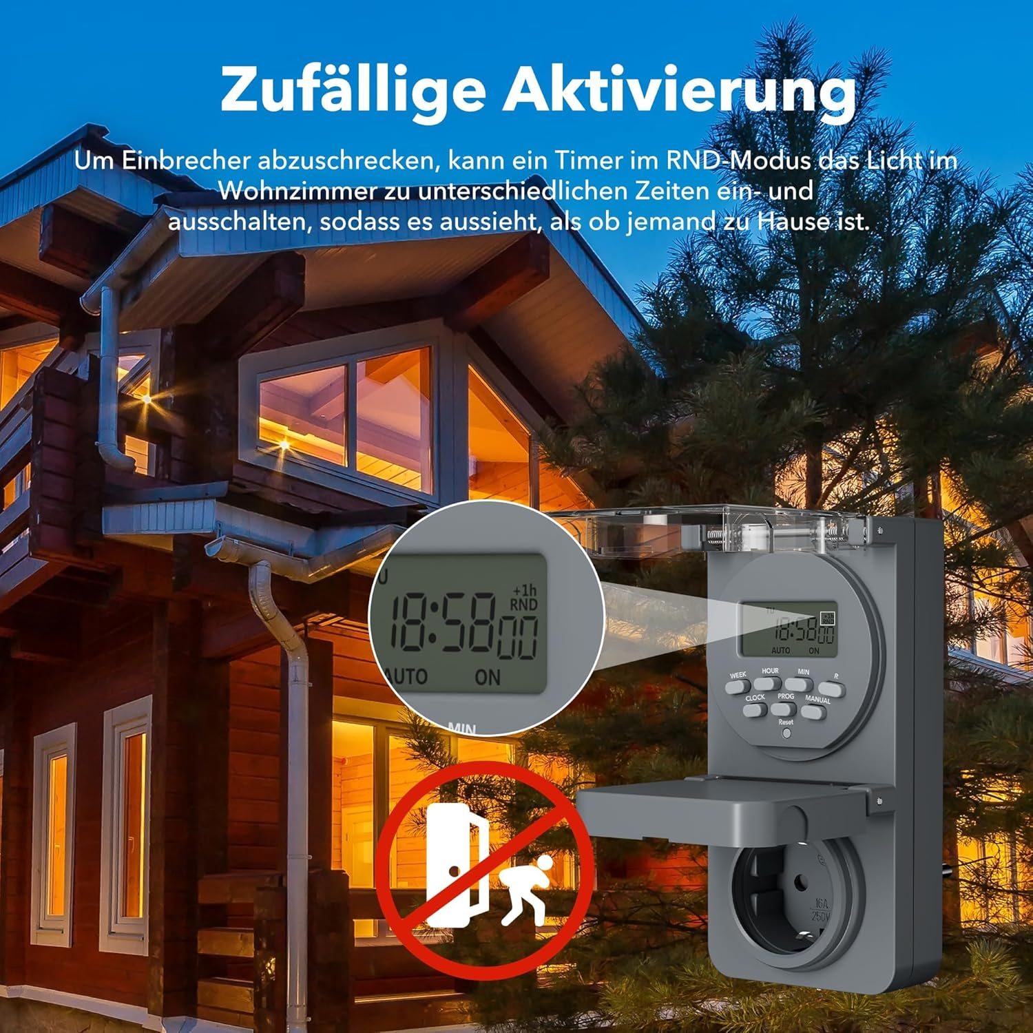 HBN Digital Timer Socket Outdoor, 8 Switching Programmes, Weekly Timer with Random Function, IP44 Outdoor Timer Socket for Christmas Decoration, Pool Pumps, Lighting in the Garden, 3680 W image number 3