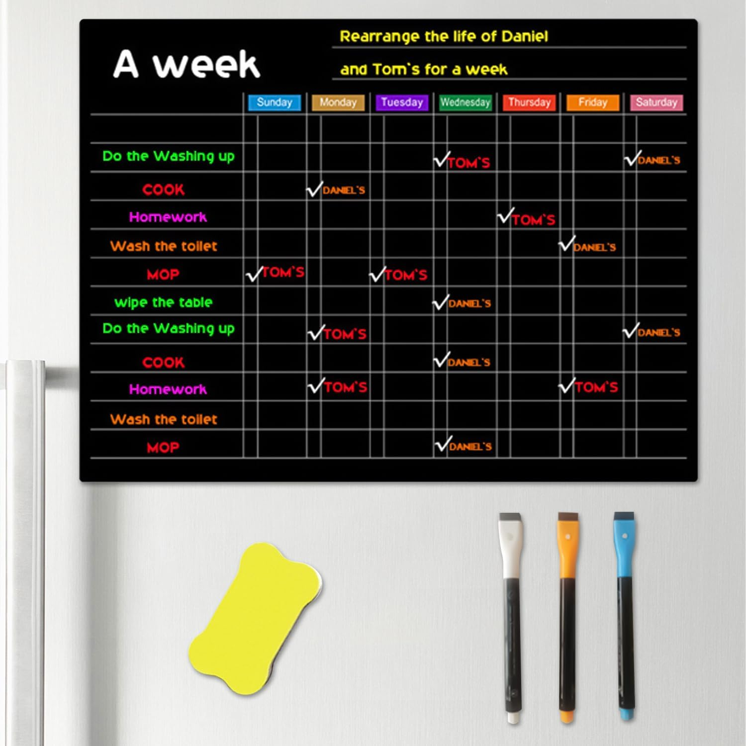 Yakiter Magnetic Fridge Calendar, Weekly Refrigerator Planner, Reusable Calendar with Dry Erase Board and 3 Markers, Kitchen Whiteboard (Weekly) image number 1
