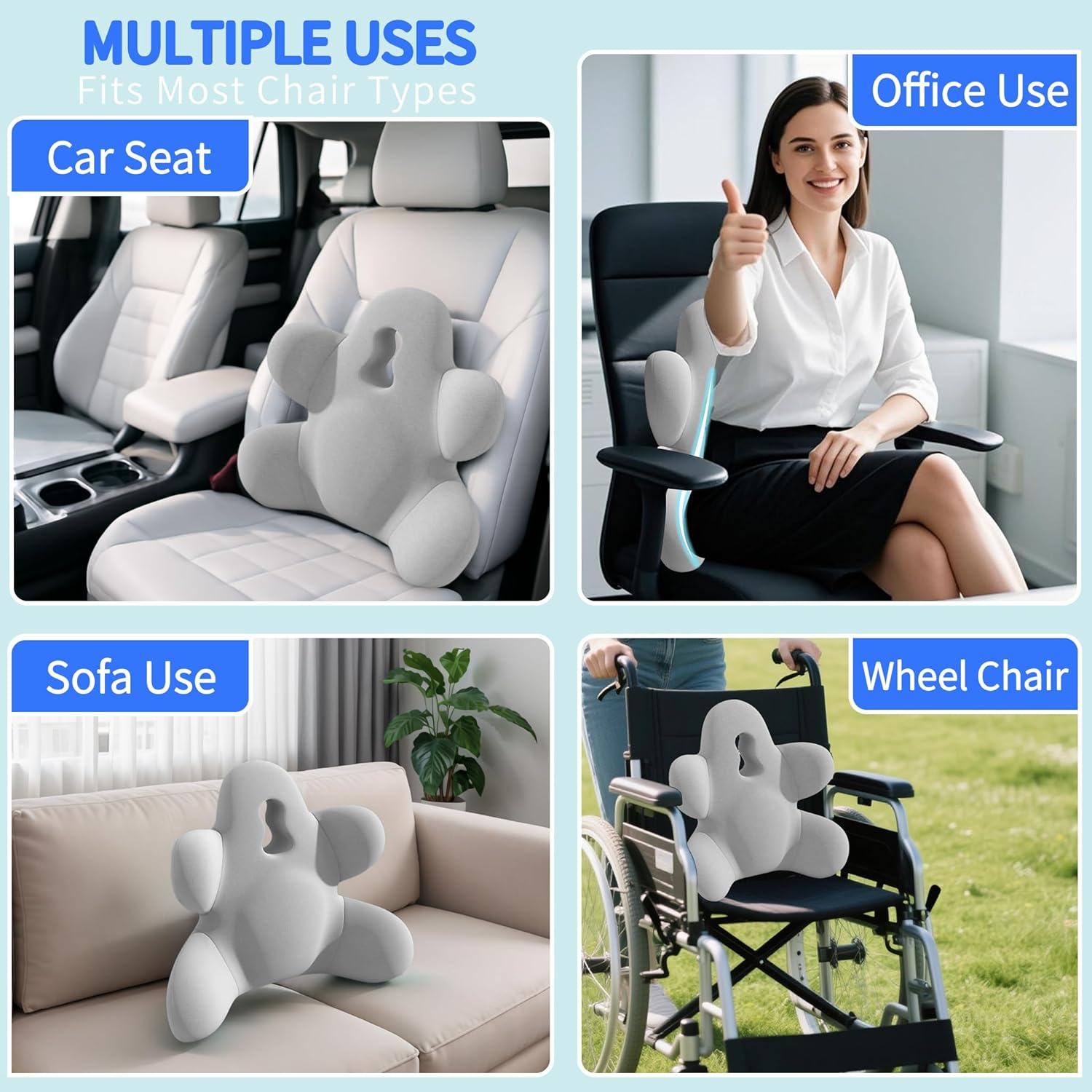 Lumbar Support Cushion for Pain Relief, Lower Back Support Pillow with Adjustable Strap, Ergonomic Memory Foam Back Rest Cushion for Office Chair & Car Seat (Grey) - Grey image number 6