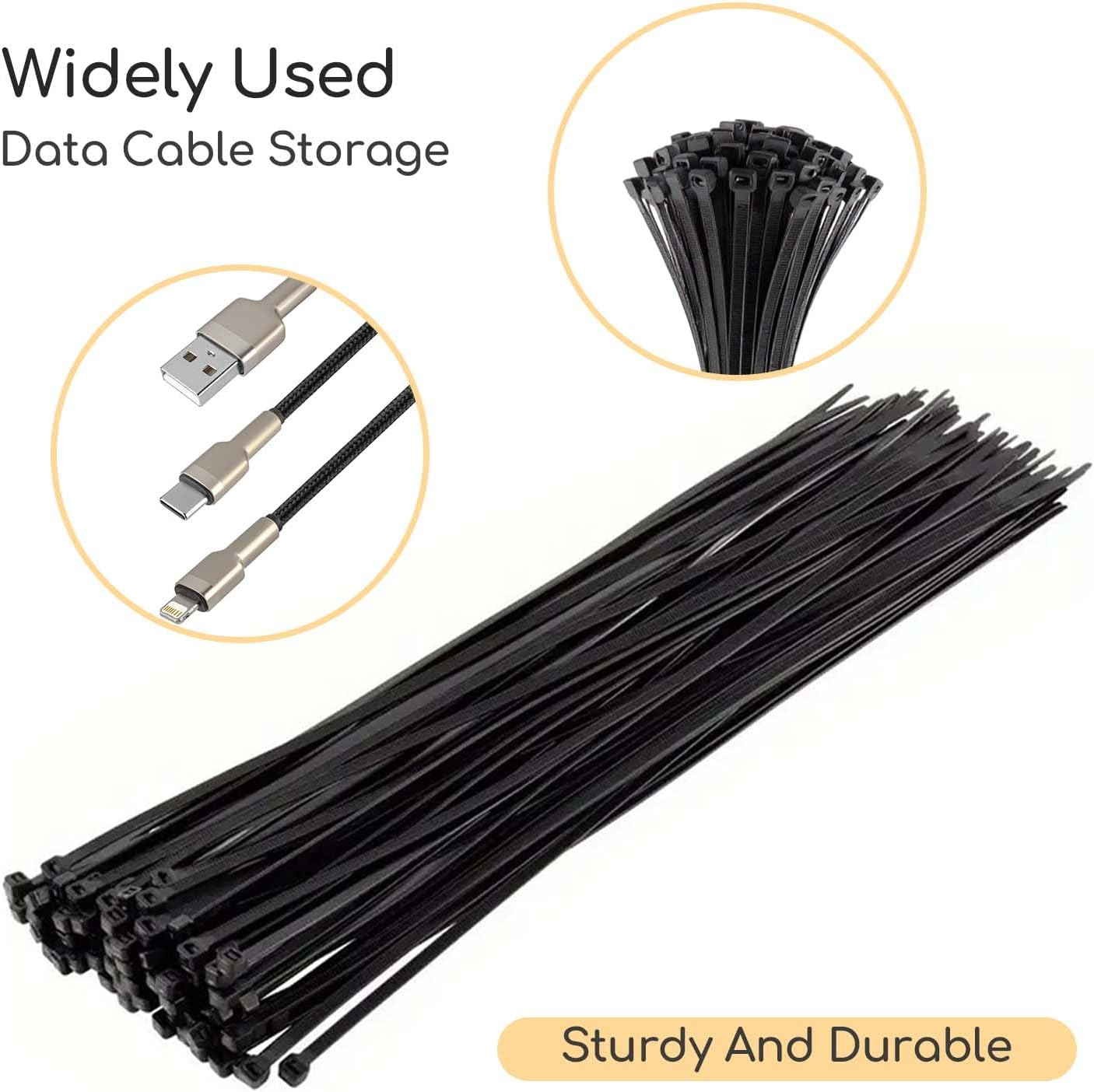 500 Pcs Self-Locking Nylon Cable Ties,4/6/8/10/12 Inch Cable Zip Ties,Black Wire Ties for Home Office Garage Workshop image number 2