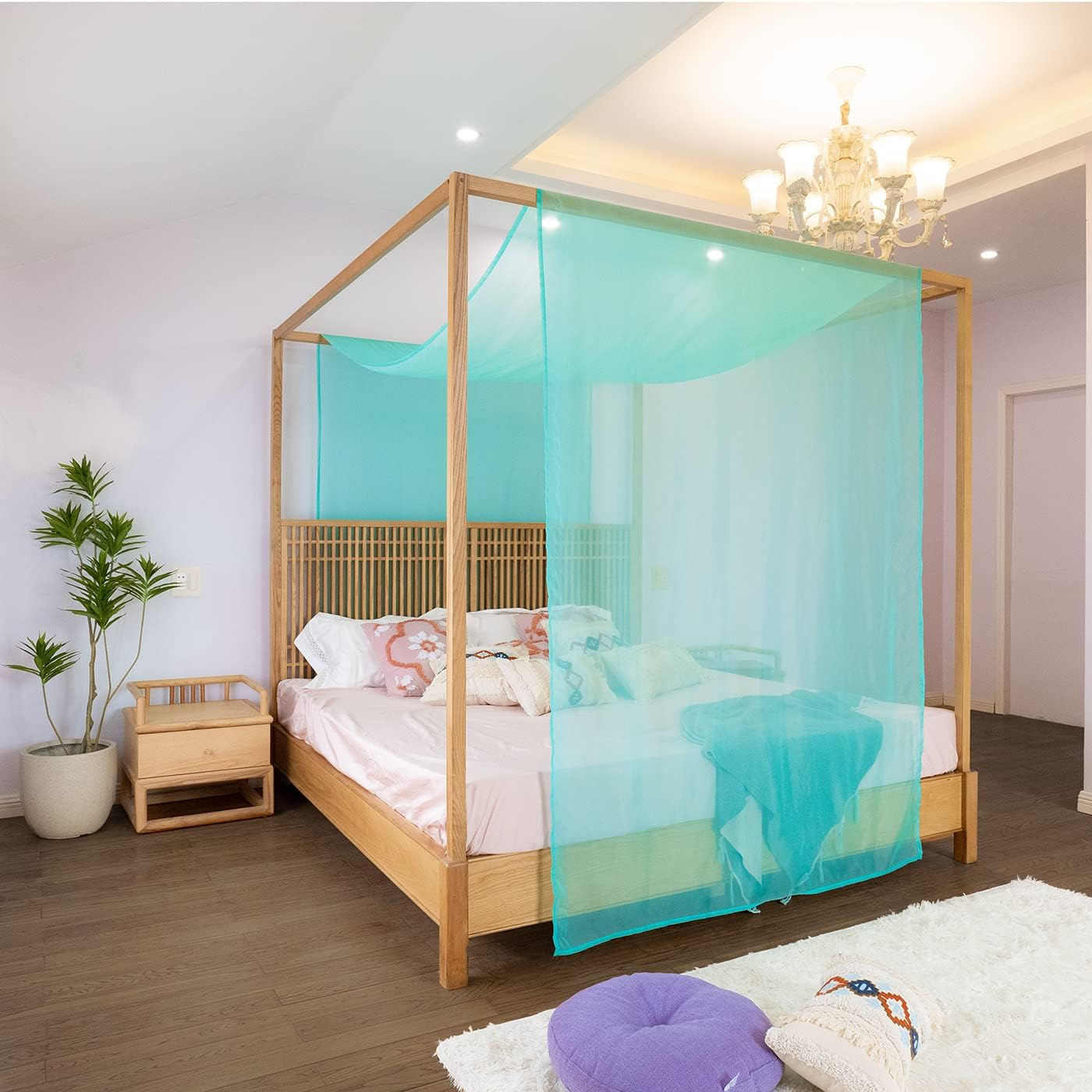 Linentalks Turquoise Canopy Bed Curtains for King & California King Bed, Aqua Blue Canopy Bed Scarf, Sheer Valance Drapes, Four Poster Drapery, 1 PC 52X256 image number 5