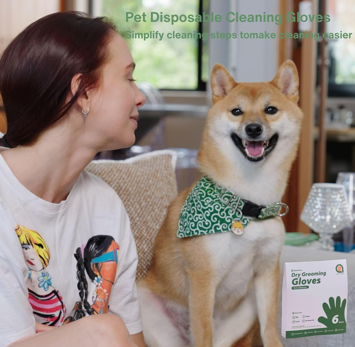 Dog Cleaning Gloves Wipes, Pet Cat Grooming Glove, Disposable Enhanced Five Finger Design Pet Glove Wipes for Dogs, Rinse Free Dry Gloves Suitable for Pet Families Cleaning (6 Gloves) image number 6