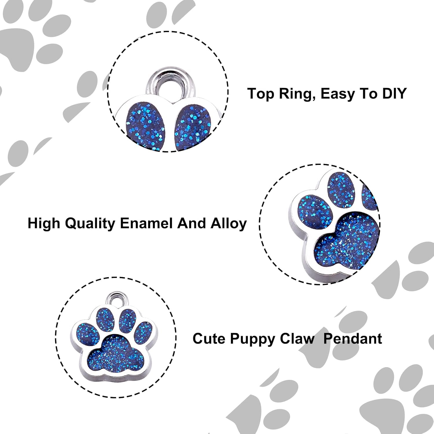 Crafans Animal Cat Dog Paw Charms with Glitter Powder, Alloy Enamel Puppy Footprint Charms Paw Prints Pendants for Jewelry Making, Metal, No Gemstone image number 6