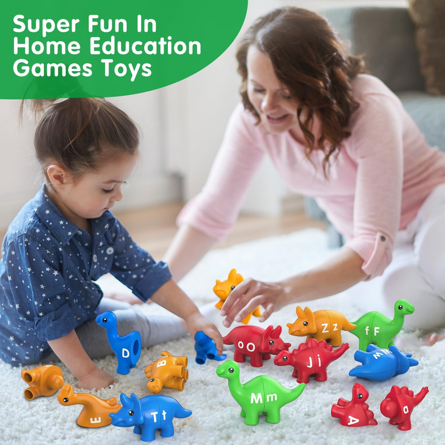 Dinosaur Matching Letters Toys 26PCS Double Side ABC Dinosaur Match Alphabet Game for Toddlers,Preschool Educational Montessori Fine Motor Toy Learning Activities for Toddlers Boys Girls (Storage Box) image number 4