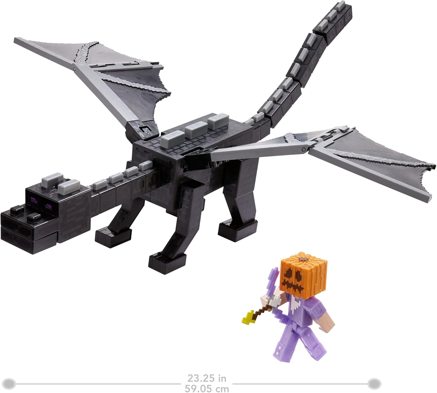 Mattel Minecraft Ultimate Ender Dragon Figure, 20-In Mist-Breathing Creature, plus 3.25-In Color-Change Steve Figure, Weapon, Amor and Battle Accessory, Gift for 6 Years Old and Up image number 2