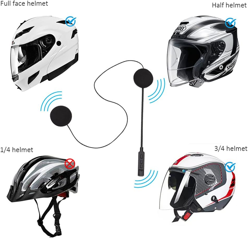 Bluetooth 5.1 Wireless Motorcycle Helmet Headset Intercom Motorbike Headphone image number 3