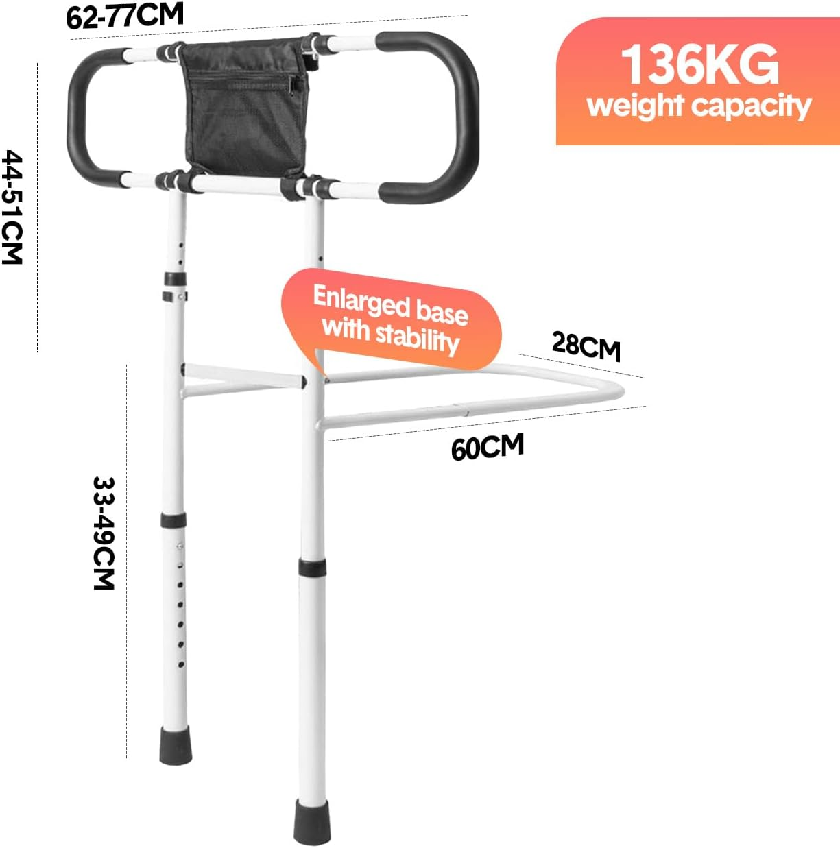 Bed Rails for Elderly Adults Safety Assistance, Bed Guardrails for Elderly Stand Adjustable Width and Height, Foldable Bedside Support Rail Bed with Pocket and Grab Bar image number 3