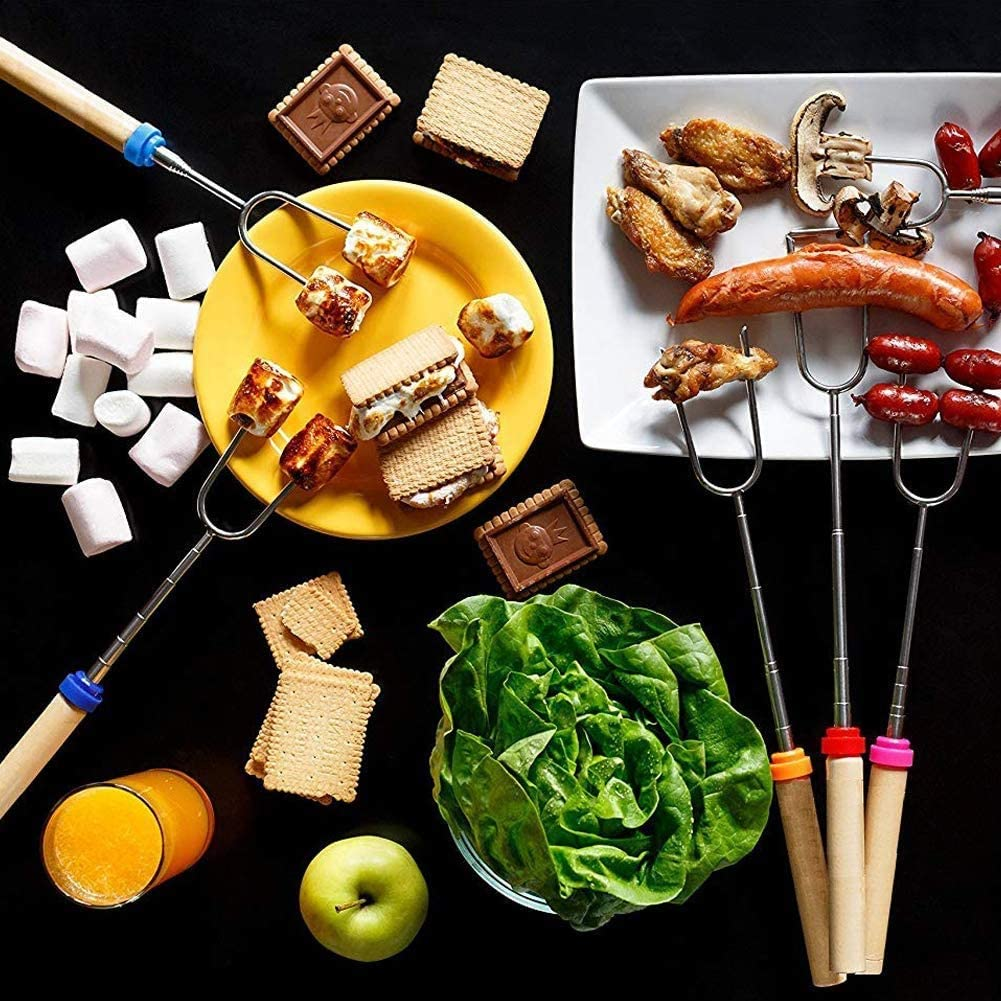 Marshmallow Roasting Sticks with Wooden Handle Extendable Forks Set of 8Pcs 32Inch Telescoping Marshmallow Skewers Campfire Stove BBQ Tools image number 1