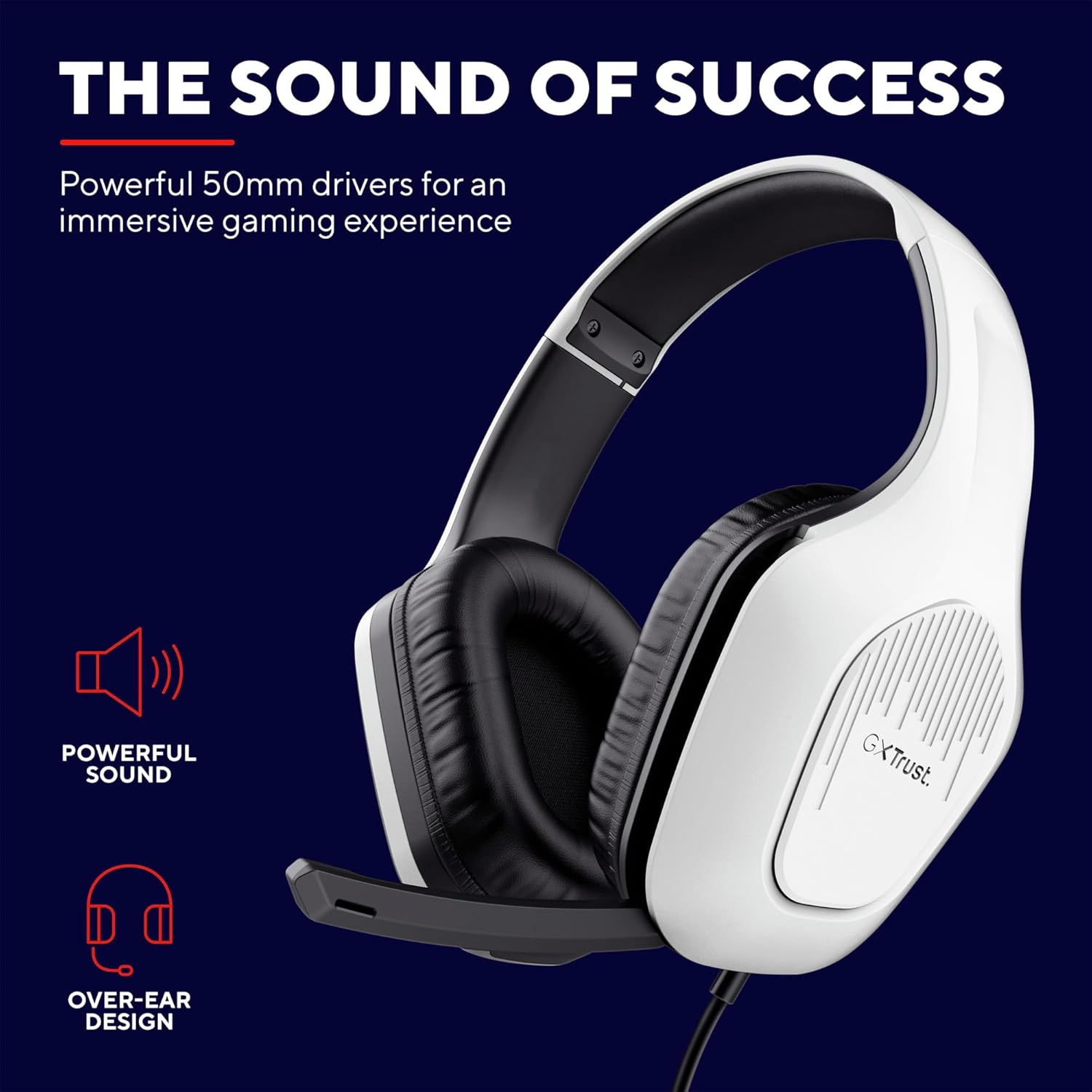 Trust Gaming GXT 418W Rayne Lightweight Gaming Headset for PC Xbox PS4 PS5 Switch Mobile, 50Mm Driver, 2M Cable, 3.5Mm Audio Port, Over-Ear Headphones with Cable, White