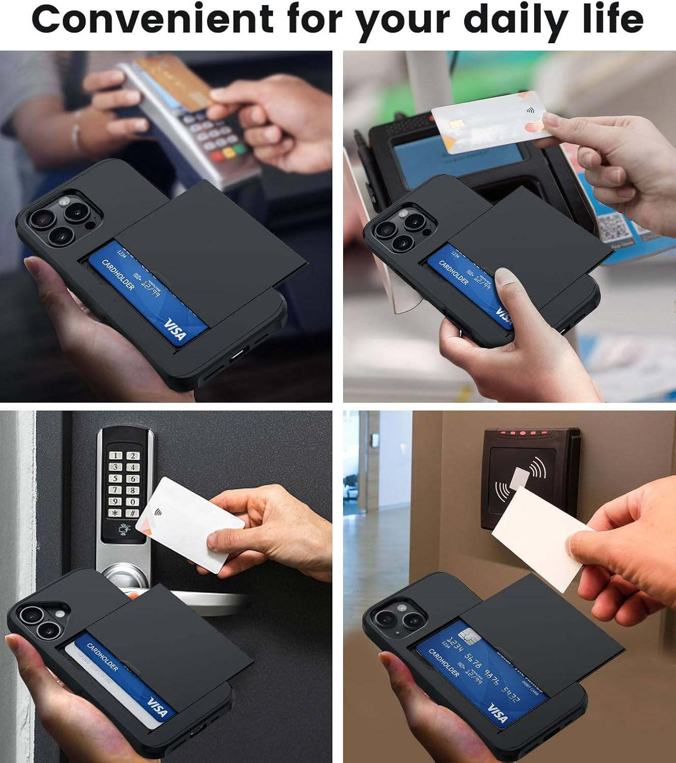 Nicekool Case for Iphone 15 with Card Slot, Silicone TPU Case Card Case Shockproof Armor Protective Bumper Mobile Phone Case Heavy Duty Cove Wallet Case, Black image number 3